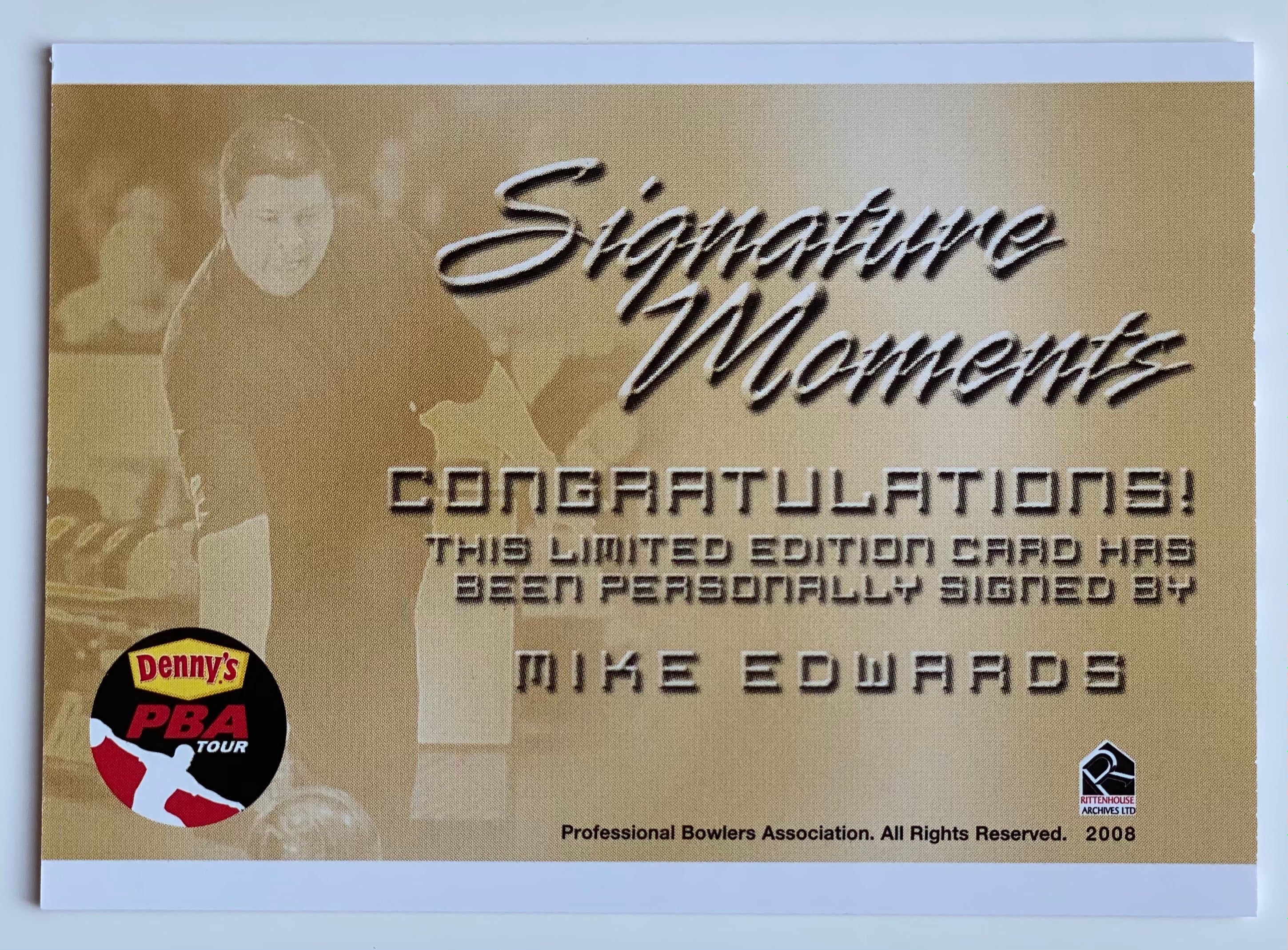Mike Edwards 2008 Rittenhouse Signature Moments PBA Autographed Bowling Trading Card - Perfect for Collectors, Sports Memorabilia Enthusiasts & Bowling Fans