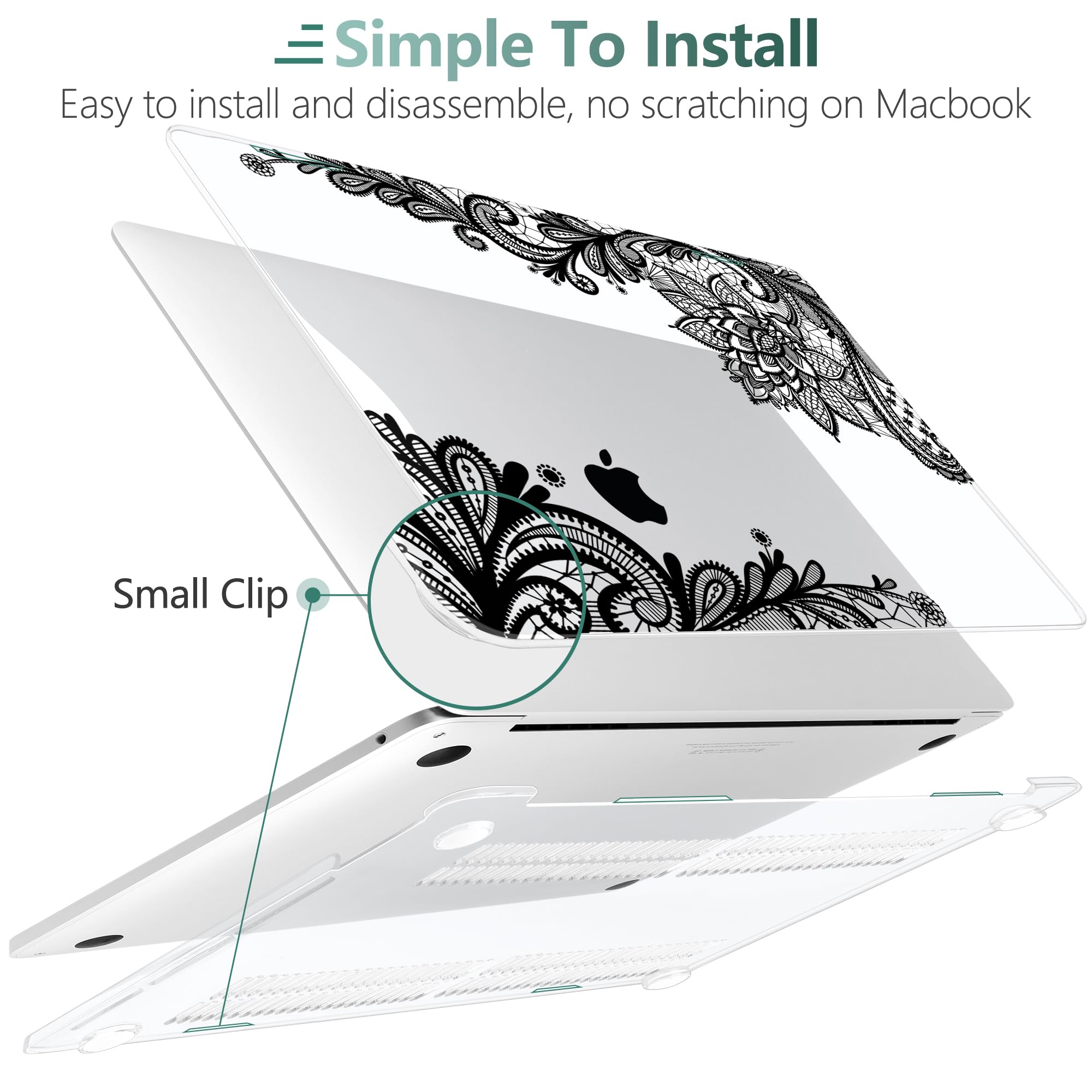 TwoL Hard Plastic Protective Case Cover for MacBook Pro 13 inch (2020-2022 Models A2338 M2/M1 A2289 A2251) with Keyboard Skin & Screen Protector - Fashion Lace Design | Perfect for Work, Travel, and Everyday Use