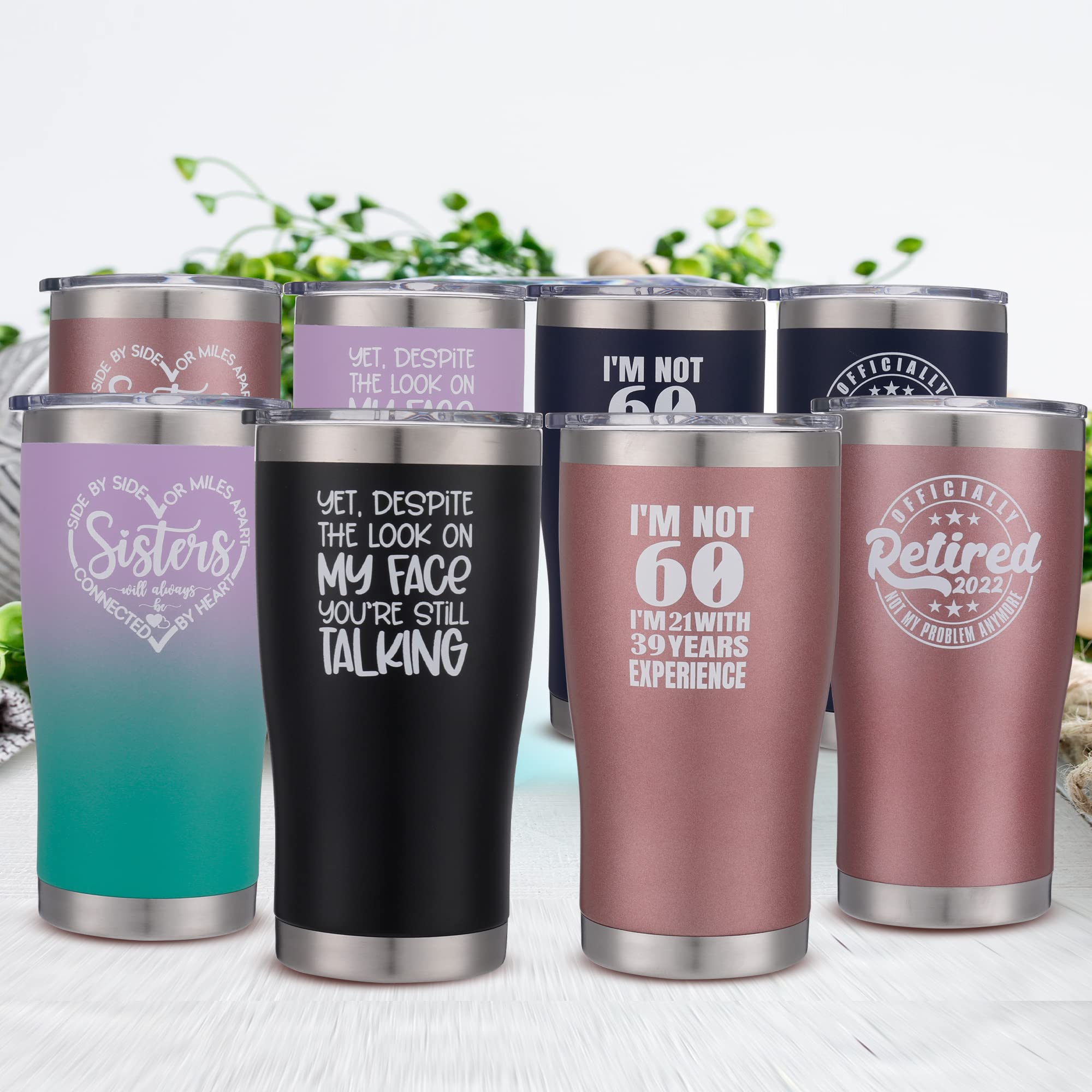 Vacuum Insulated Stainless Steel Tumbler with Lid & Straw - 20oz Leakproof Travel Mug for Hot & Cold Drinks - Perfect 60th Birthday Gift for Men & Women (Navy Blue) - Ideal for Coffee, Tea, Hiking, Office & Outdoor Activities