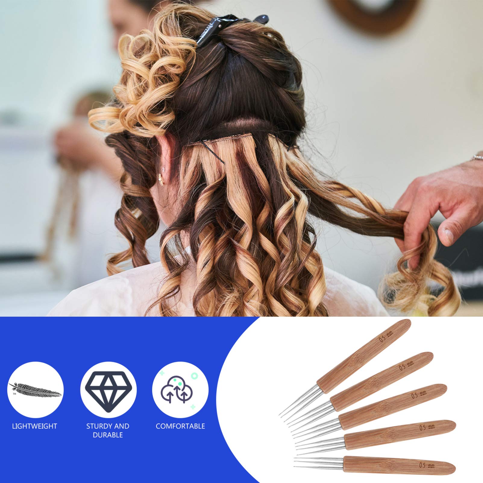 EXCEART 5pcs Wooden Crochet Hook Kit for Dreadlocks & Hair Extensions - Dread Braider, Hair Knitting Needles, Yarn Crochet Hooks, Wig Making Tools - Perfect for DIY Hair Braiding, Locs Maintenance & Styling