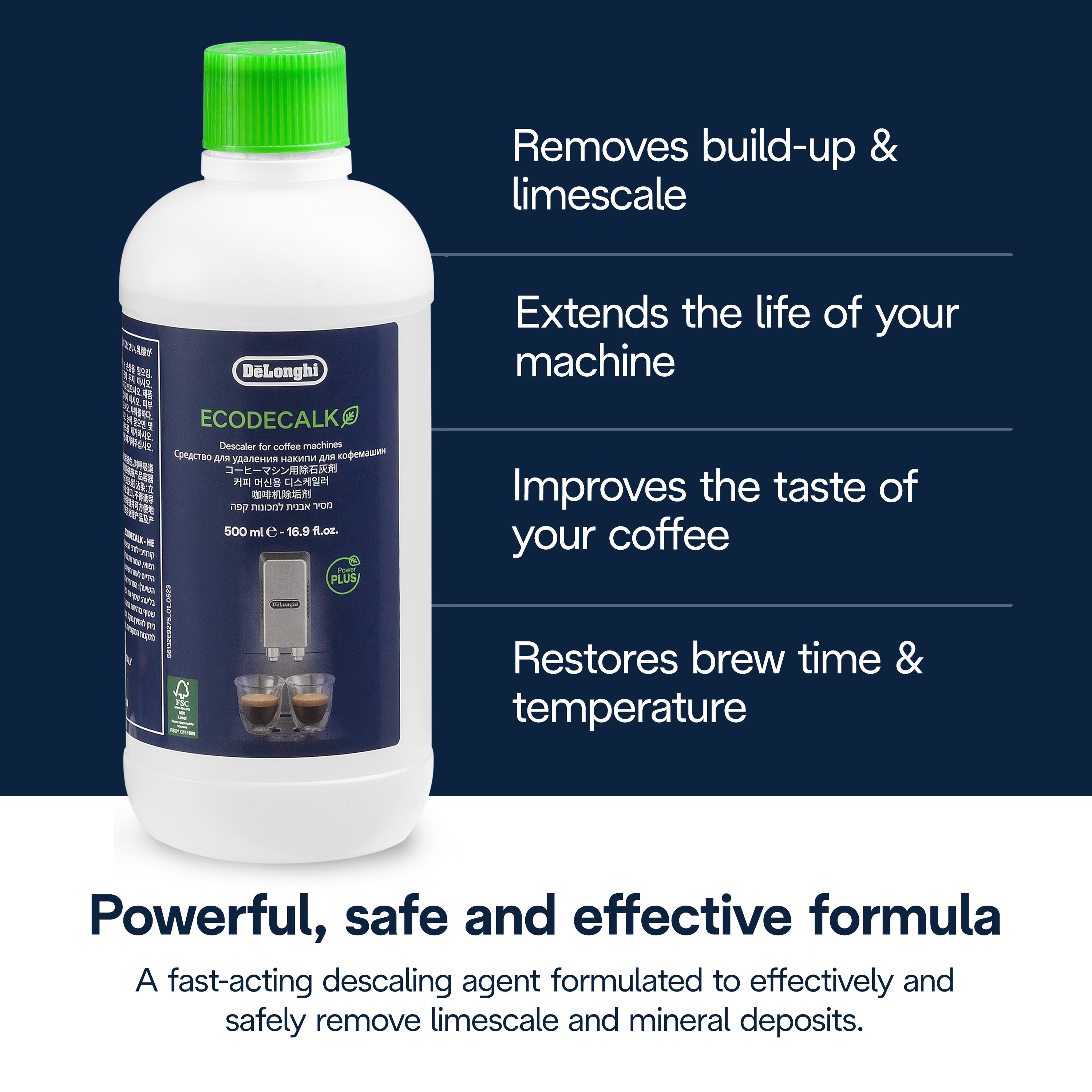 DeLonghi EcoDecalk Descaler Liquid - Coffee Machine Descaling Solution for Espresso & Drip Coffee Makers - Removes Limescale & Mineral Buildup - Safe for All DeLonghi Coffee Appliances - Perfect for Home & Office Use