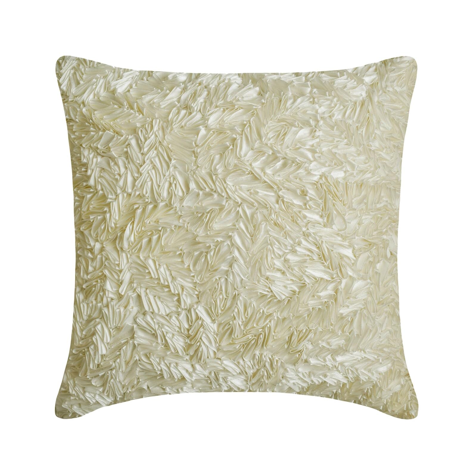 Luxury Satin Ribbon Throw Pillow Covers 18x18 Inch (45x45cm) - Ivory Textured Square Couch Pillow Covers for Sofa, Bed, Living Room - HomeCentric Soft Silk Pillow Cases for Home Decor & Comfort