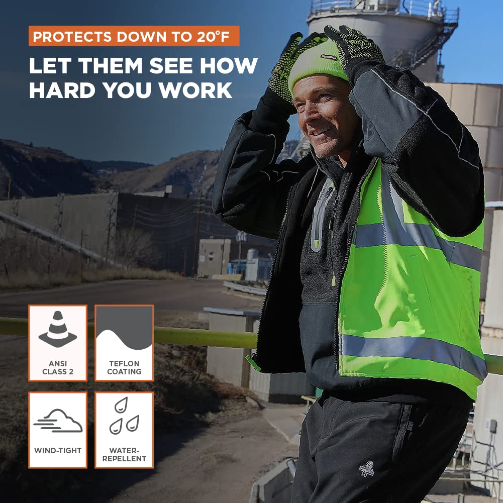 RefrigiWear ANSI Class 2 High Visibility Reversible Softshell Safety Vest - Orange with Reflective Tape for Construction, Road Work & Outdoor Safety