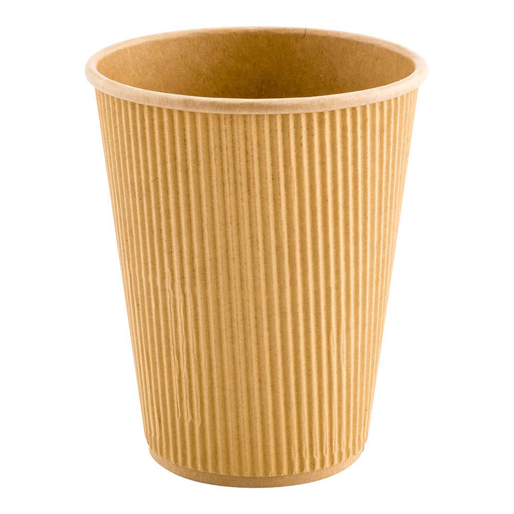 12oz Eco-Friendly Kraft Paper Coffee Cups - 25 Pack Leakproof Disposable Hot Cups with Ripple Design | Insulated Recyclable Paper Cups for Coffee Shops, Offices & Home Use (Lids Sold Separately) - Perfect for Hot Beverages, Takeout & Cafes
