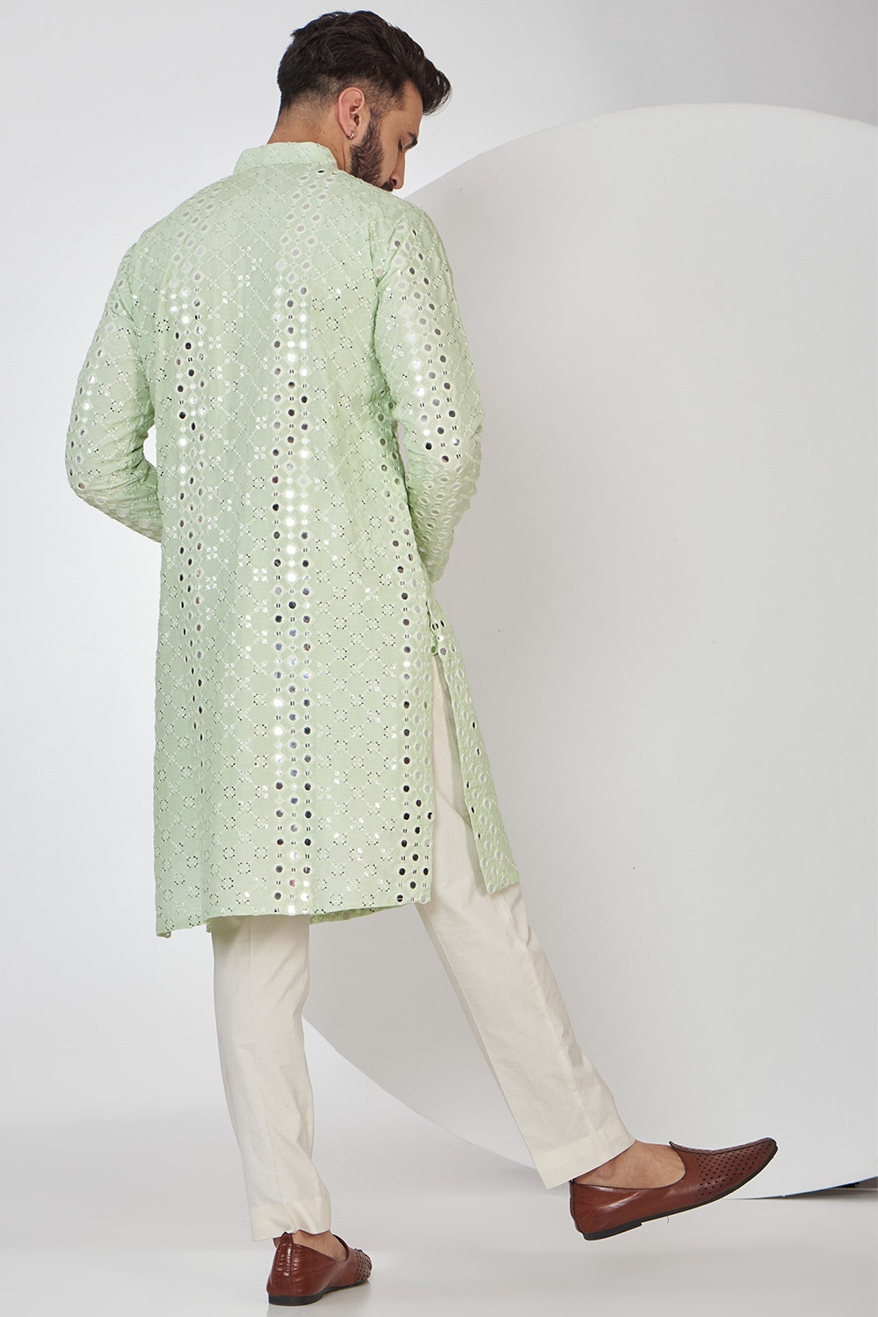 Pastel Green Mirrorwork Kurta for Women - Embroidered Indian Tunic Top - Boho Ethnic Wear for Festivals & Parties
