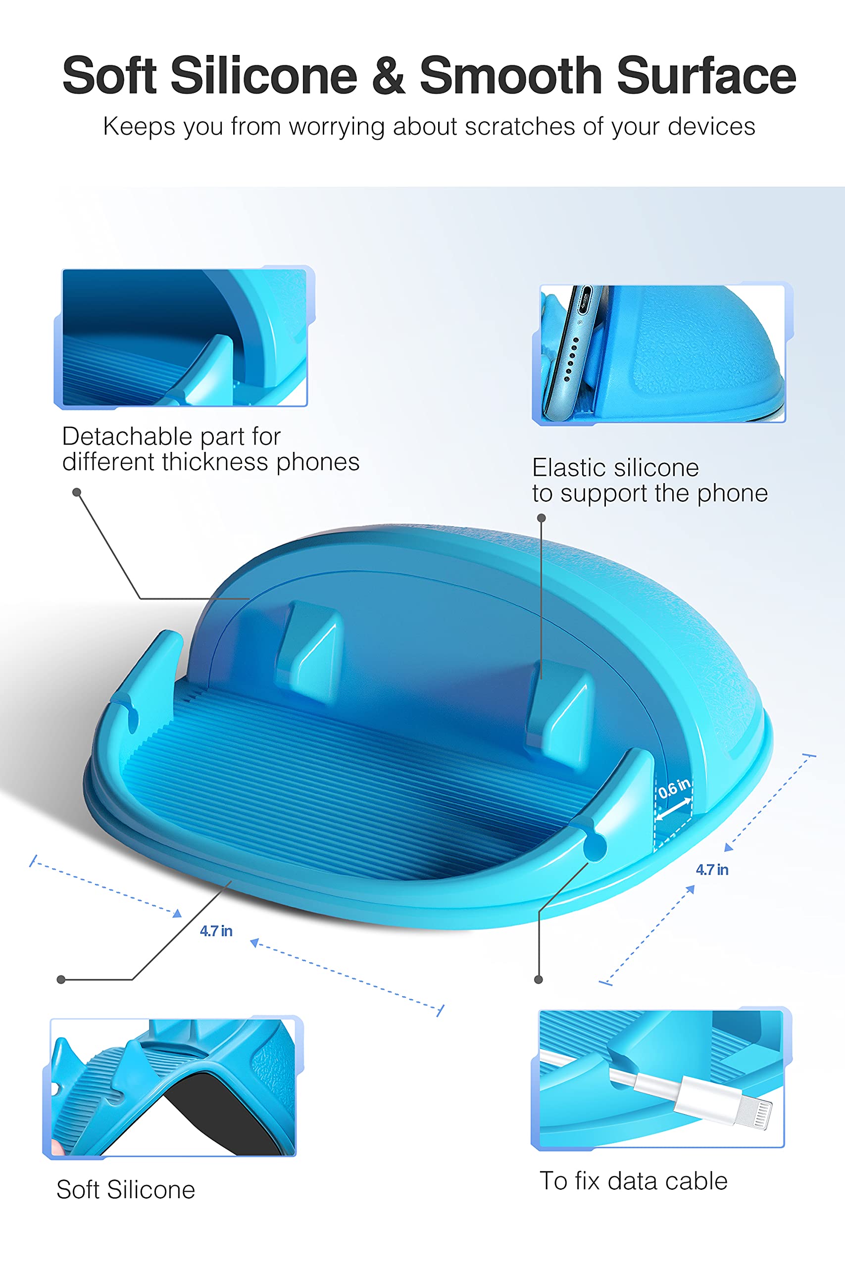 Premium Non-Slip Silicone Car Phone Holder & Dashboard Mat - Universal Phone Mount Compatible with iPhone, Samsung, Android Smartphones & GPS Devices (Blue) - Perfect for Safe Driving & Office Desk Use
