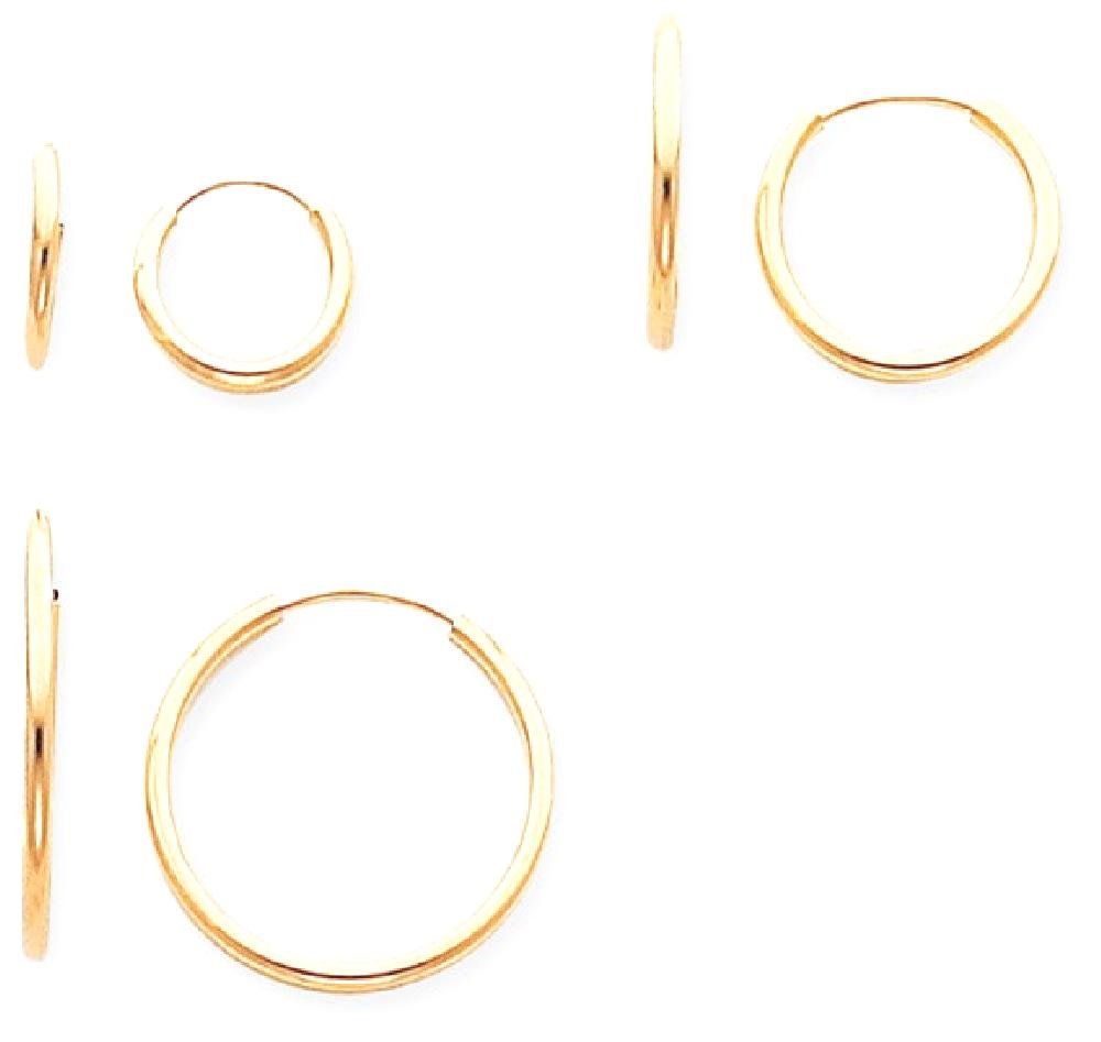 14K Solid Yellow Gold Endless Hoop Earrings Set of 3 Pairs - Classic Minimalist Jewelry for Everyday Wear, Gift Giving & Special Occasions