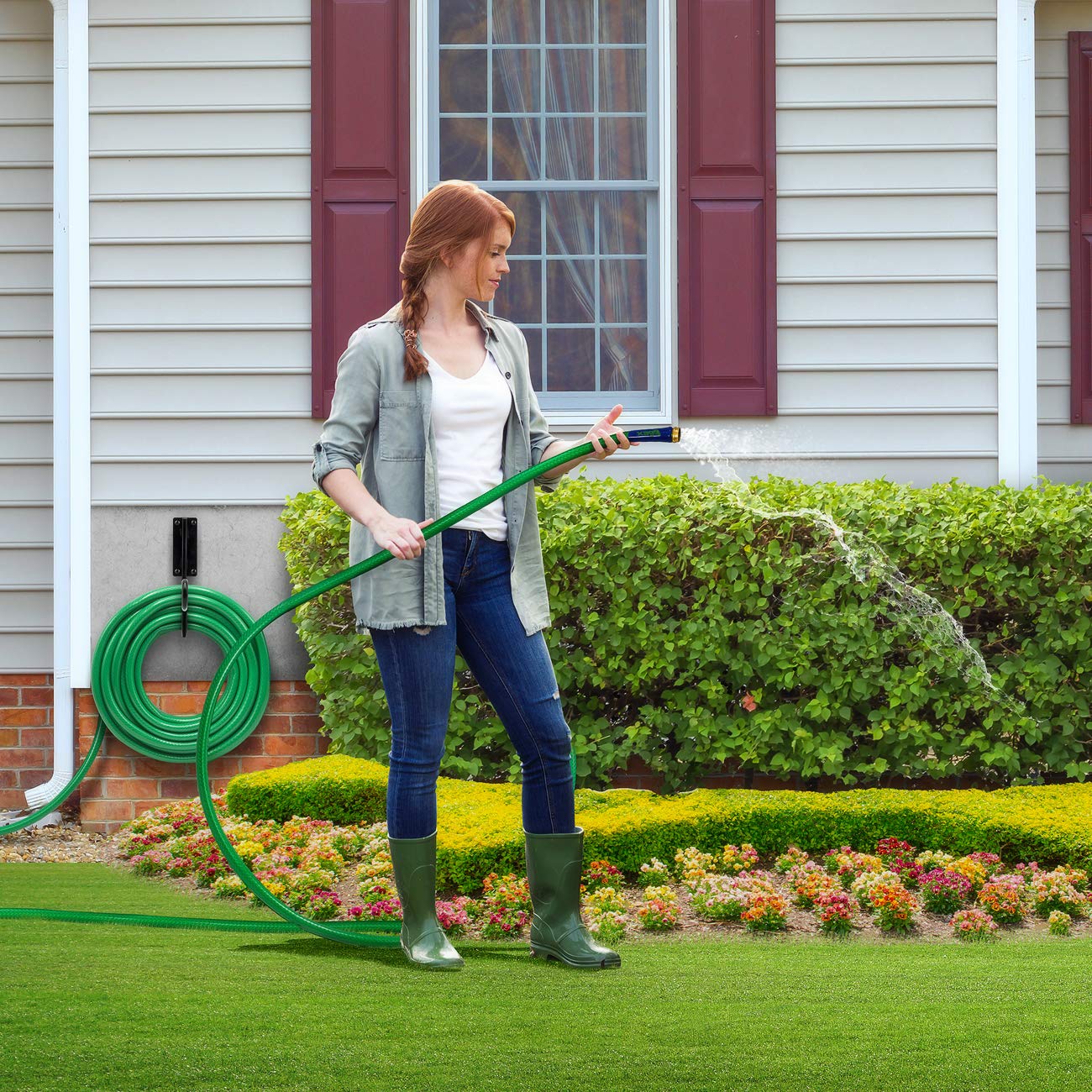 Sorbus Wall Mounted Garden Hose Holder Hook - Heavy Duty Wrought Iron Hose Reel Storage Hanger for Yard, Lawn & Outdoor Watering - Perfect for Organizing Garden Hoses, Sprinklers & Irrigation Systems (Black)