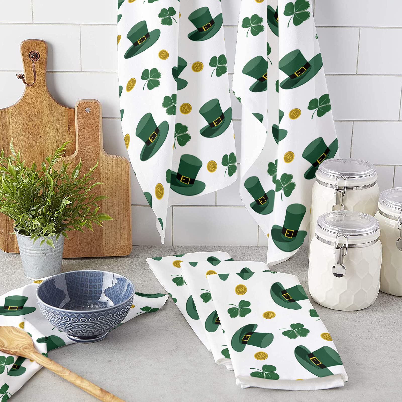Happy St. Patrick's Day Kitchen Towels Set of 2 - 16x28 Inch Soft Cotton Dish Cloths, Tea Towels & Bar Towels for Cooking, Cleaning & Decor - Perfect for Irish-Themed Parties & Home Kitchen Use