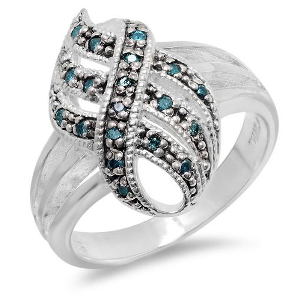 0.20 Carat Round Blue Diamond Cocktail Ring in Sterling Silver - Dazzlingrock Collection - Perfect for Evening Parties, Weddings & Special Occasions