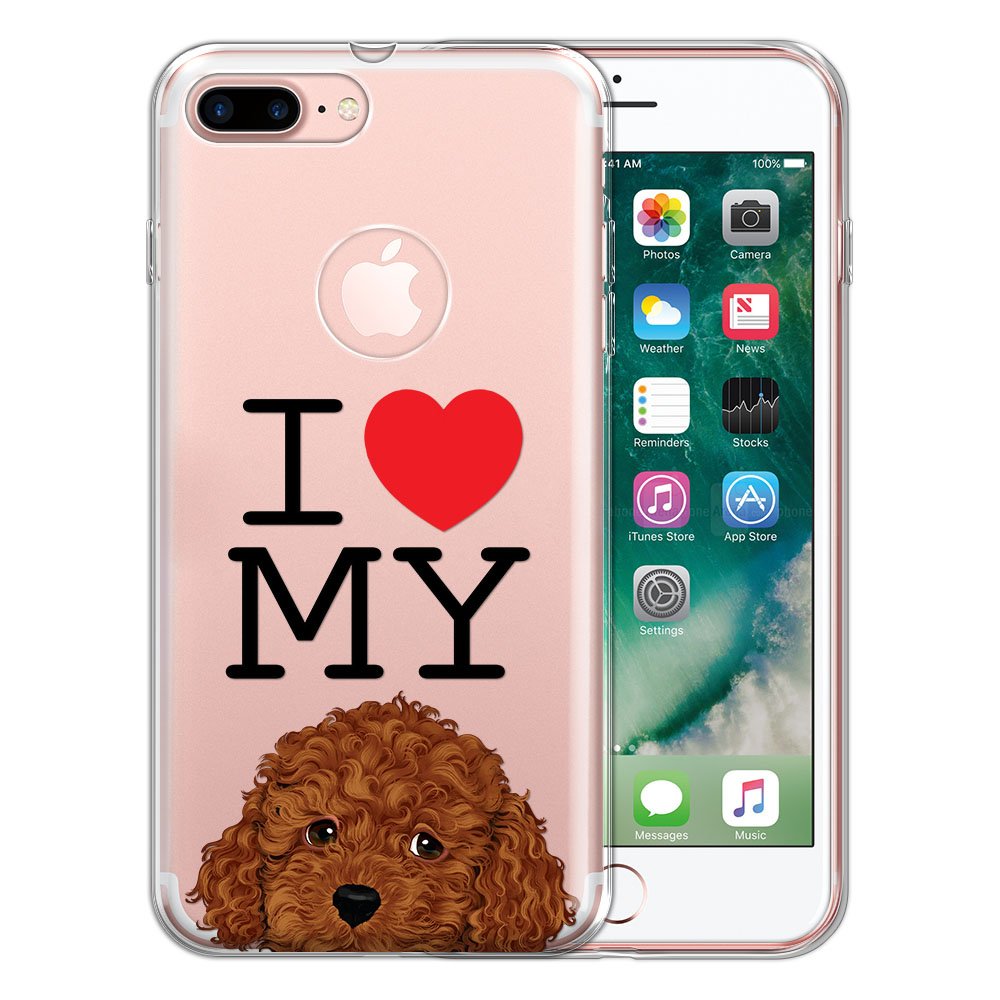 FINCIBO Clear Transparent TPU Protective Case for Apple iPhone 7 Plus & iPhone 8 Plus - Soft Gel Shockproof Cover (Not Compatible with iPhone 7/8) - Perfect for Pet Lovers & Everyday Use with I Love My Brown Toy Poodle Design