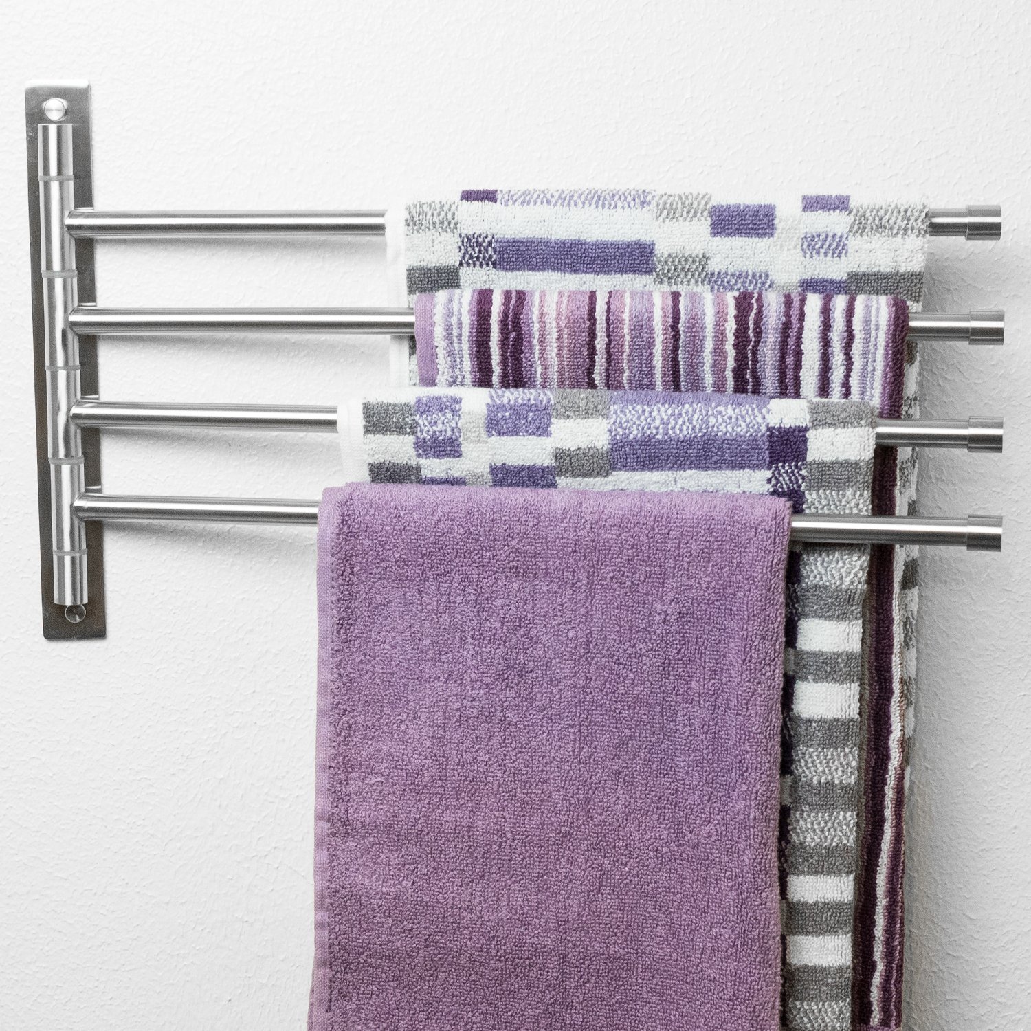 Stainless Steel Swivel Towel Rack - 4-Arm Wall Mounted Bathroom Towel Holder Organizer with Brushed Finish (17