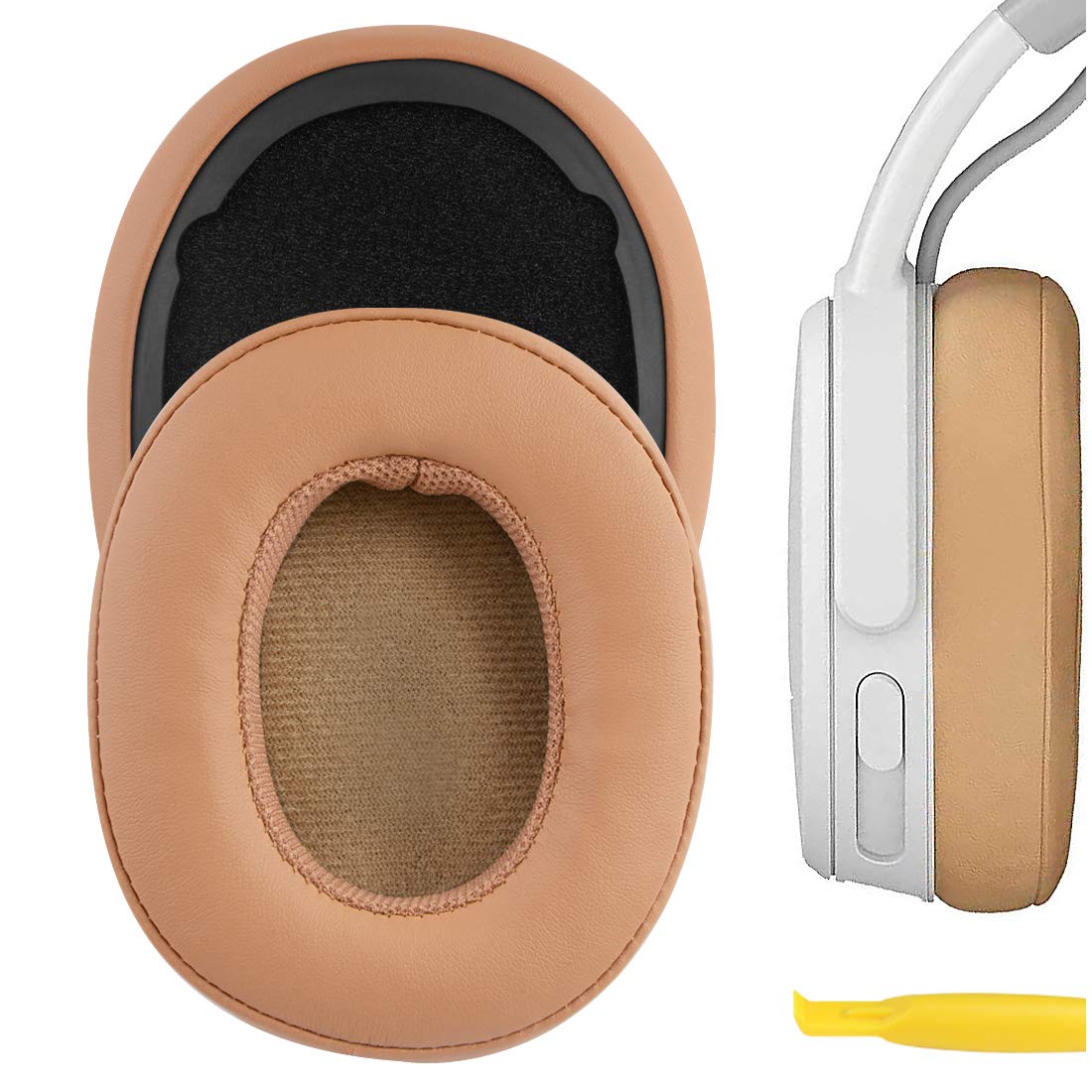 Geekria QuickFit Replacement Ear Pads for Skullcandy Crusher Wireless, Crusher Evo, Crusher ANC, Hesh 3, Hesh EVO, Hesh ANC, Venue ANC Headphones - Premium Comfort Memory Foam Ear Cushions & Earpads (Brown) - Perfect for Gaming, Music & Travel