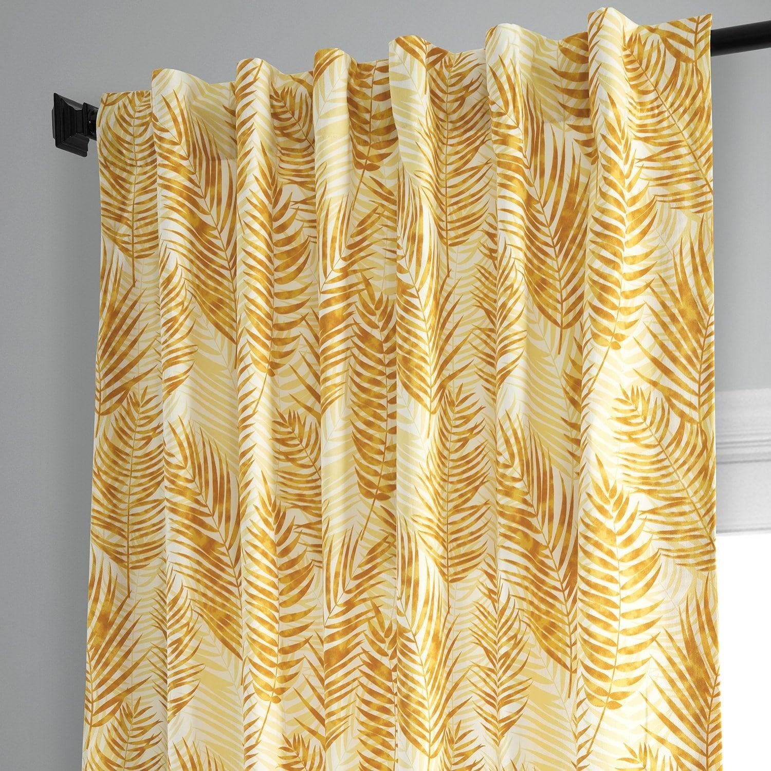 Eternal Gold Floral Printed Blackout Curtains - Kupala 100% Cotton Room Darkening Drapes for Bedroom & Living Room - Elegant Home Decor & Light Blocking Window Treatments