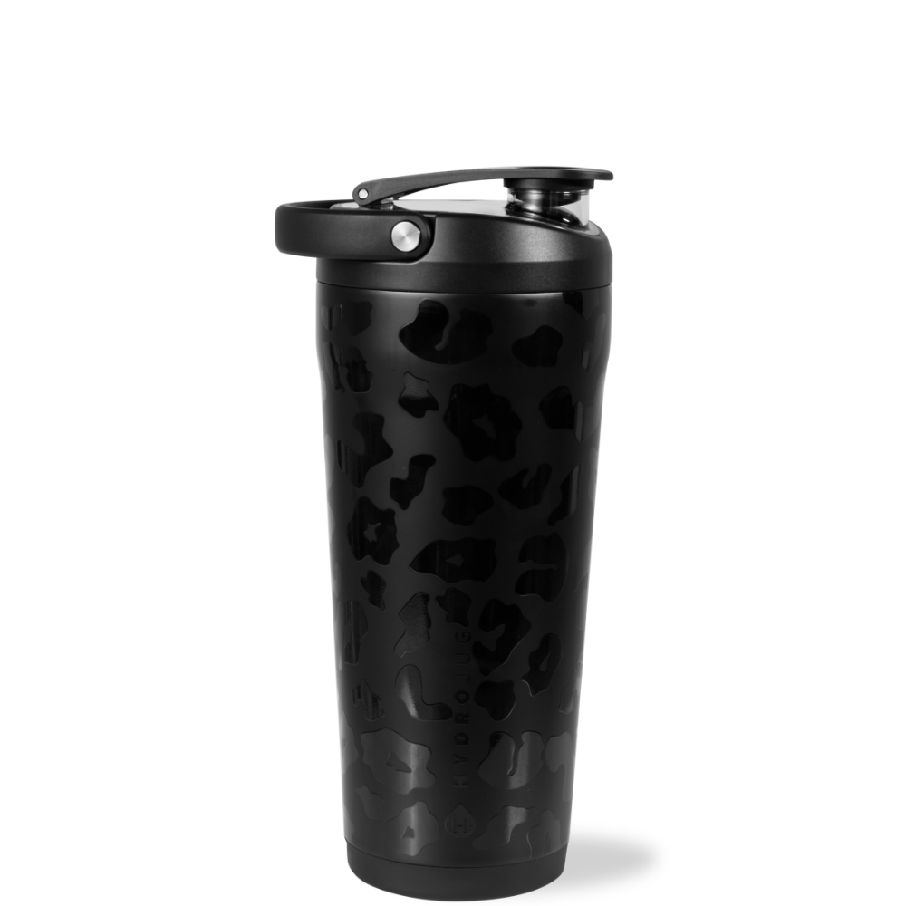 Black Leopard Insulated Protein Shaker Bottle - 20oz Leakproof Gym Water Bottle for Workouts, Running & Fitness - BPA Free Stainless Steel Shaker Cup with Mixing Ball