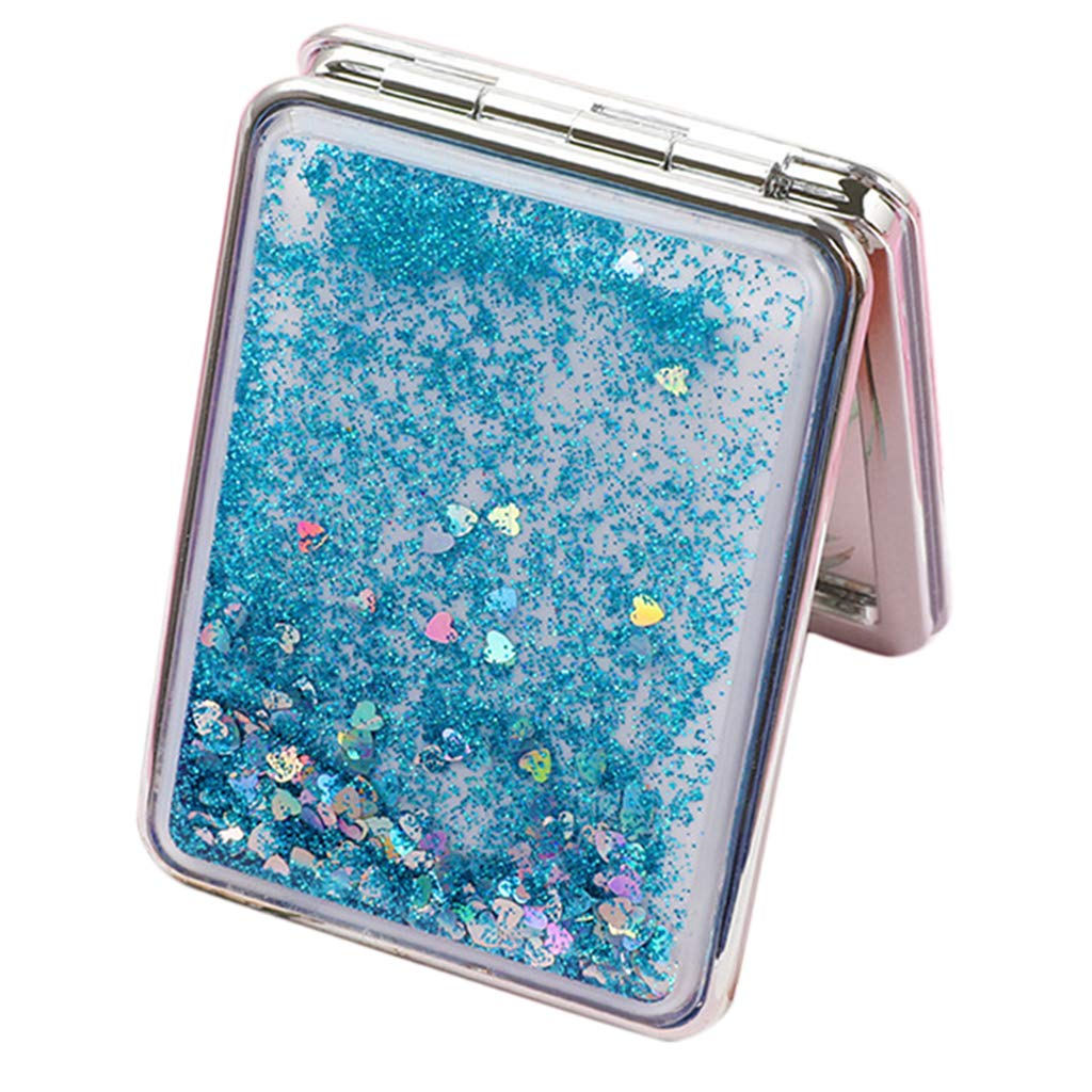 Easnea Compact Travel Makeup Mirror for Women - Portable Folding Square Purse Mirror with Magnifying, Blue | Perfect for On-the-Go Touchups, Home Vanity & Travel Cosmetics