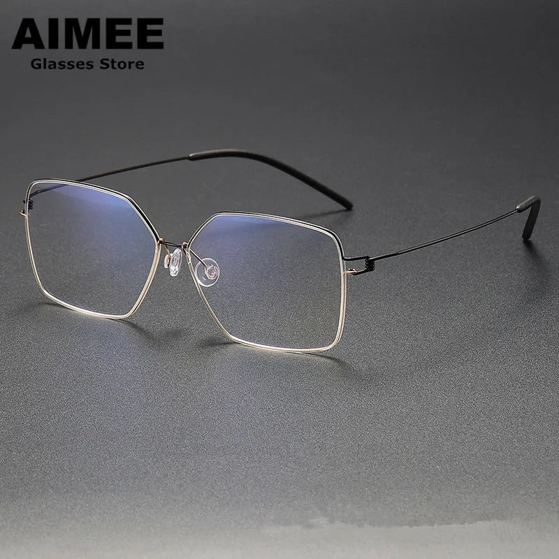 Aimee Women's Full Rim Polygon Square Screwless Titanium Eyeglasses Frame 61008 - Lightweight & Durable Glasses for Work, Reading, and Fashion Accessories