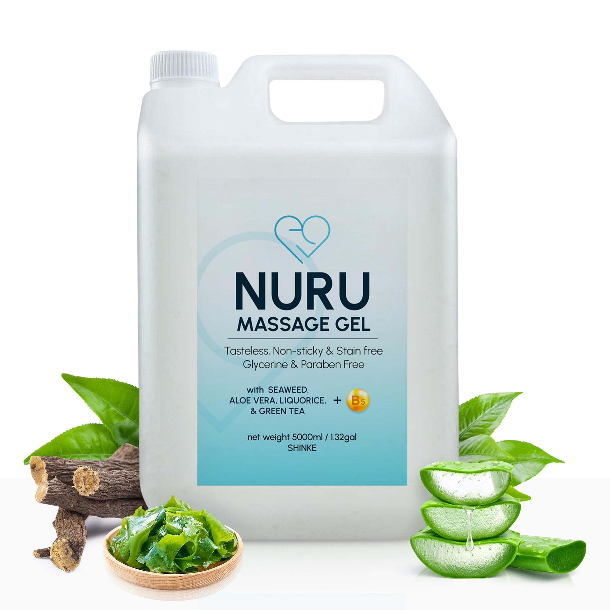 Premium Japanese Nuru Massage Gel - 1.32 Gallon with Aloe Vera, Seaweed, Green Tea & Vitamin B5 for Sensual Couples Massage & Spa Relaxation