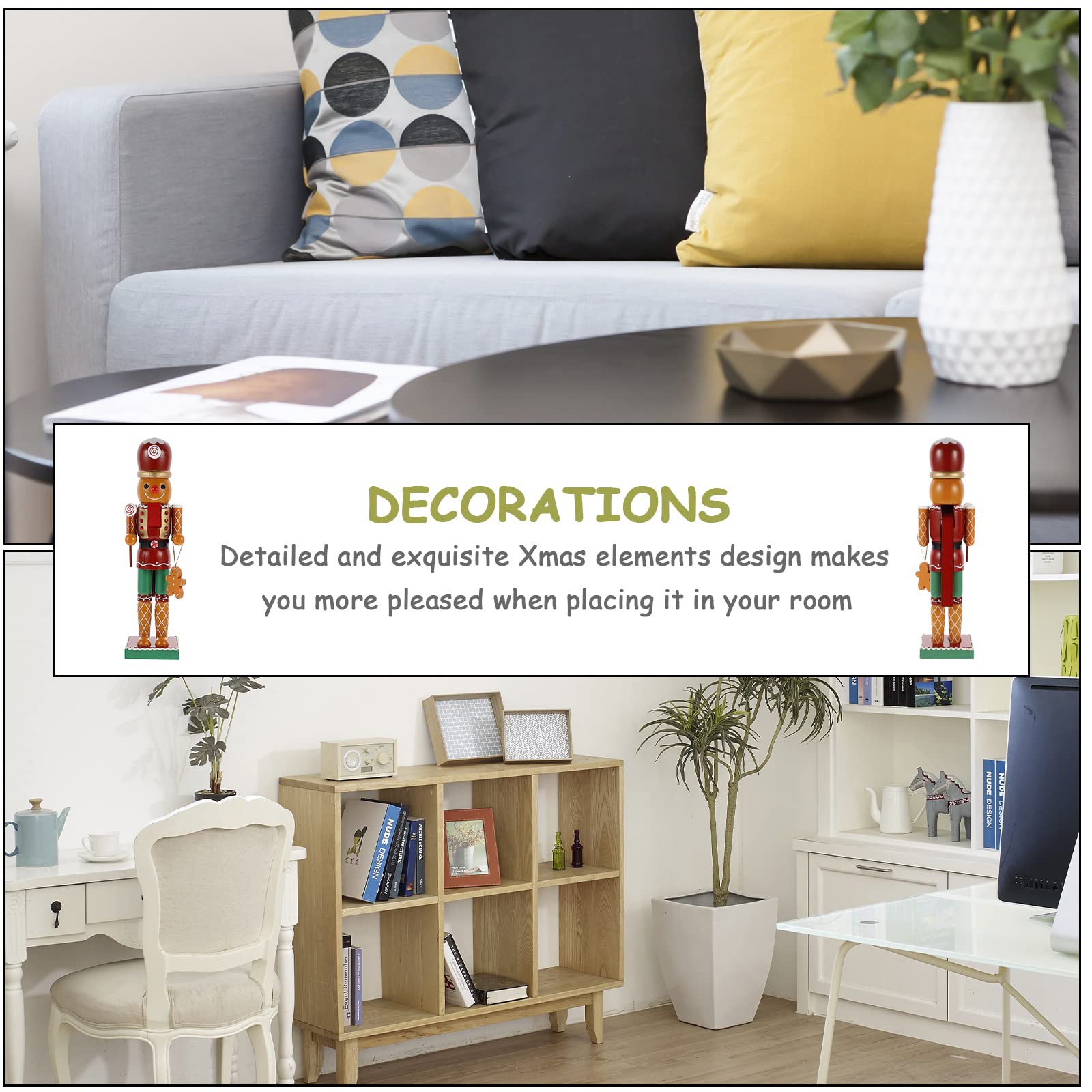 LUOZZY Wooden Christmas Nutcracker Decorations - Handcrafted Gingerbread Man Tabletop Decor for Holiday Parties, Home & Office Festive Decorations | Perfect for Christmas Tree, Mantel & Gift Exchange