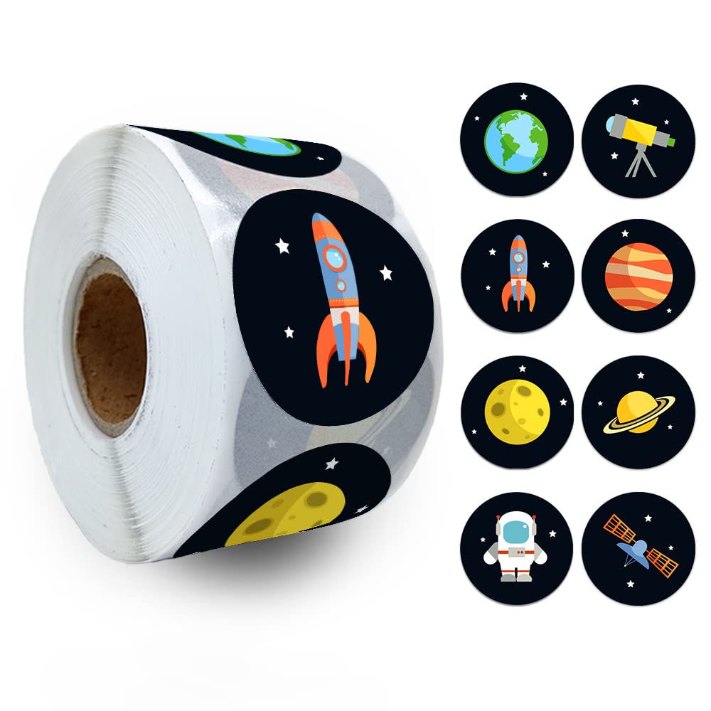 REWIDPARTY Motivational Stickers for Kids - 500 Space Theme Reward Stickers Roll for Teachers, Students & Nurses - Classroom Incentives, School Supplies & Positive Reinforcement