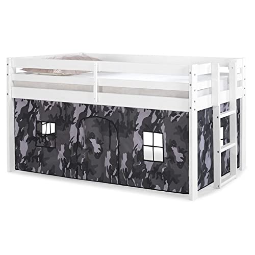 Roseberry Kids Twin Junior Loft Bed with Playhouse - White & Camouflage Print for Boys & Girls - Perfect for Small Bedrooms, Playrooms & Sleepovers