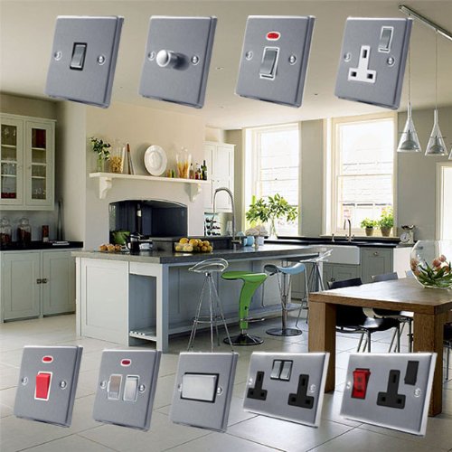 45 Amp Cooker Oven Switch with Neon Indicator - Tall Plate Satin Chrome Square Black - Perfect for Commercial Kitchens & Home Appliances