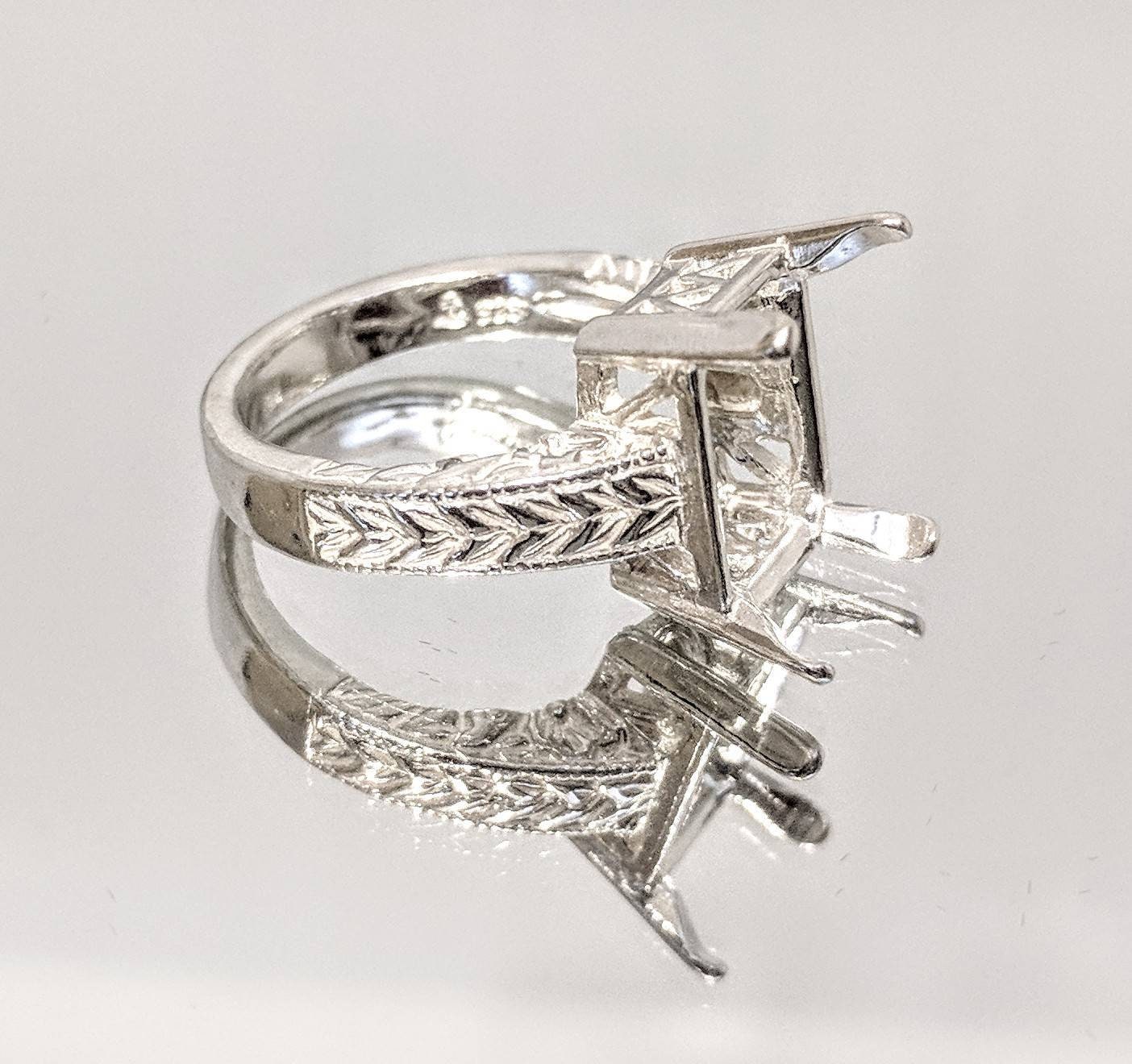 Sterling Silver or 14kt Gold 7x5mm Emerald Cut Engraved Blank Ring Size 7 - Perfect for Wedding Bands, Anniversary Gifts & Custom Jewelry Making