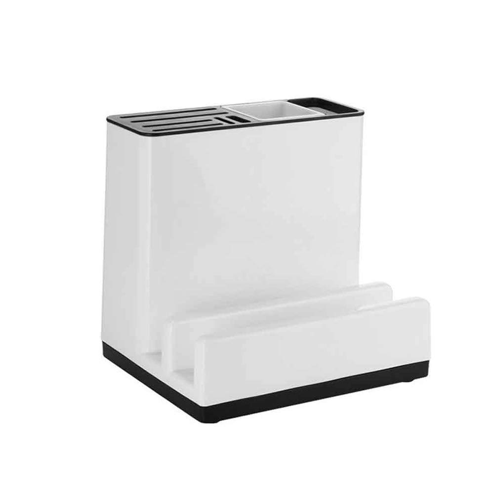 GANFANREN Plastic Kitchen Utensil Holder - Scissors, Knives & Cutting Board Organizer with Drain Rack - Space Saving Storage Shelf for Chopping Tools | Perfect for Countertop, Pantry & Dish Drying Station