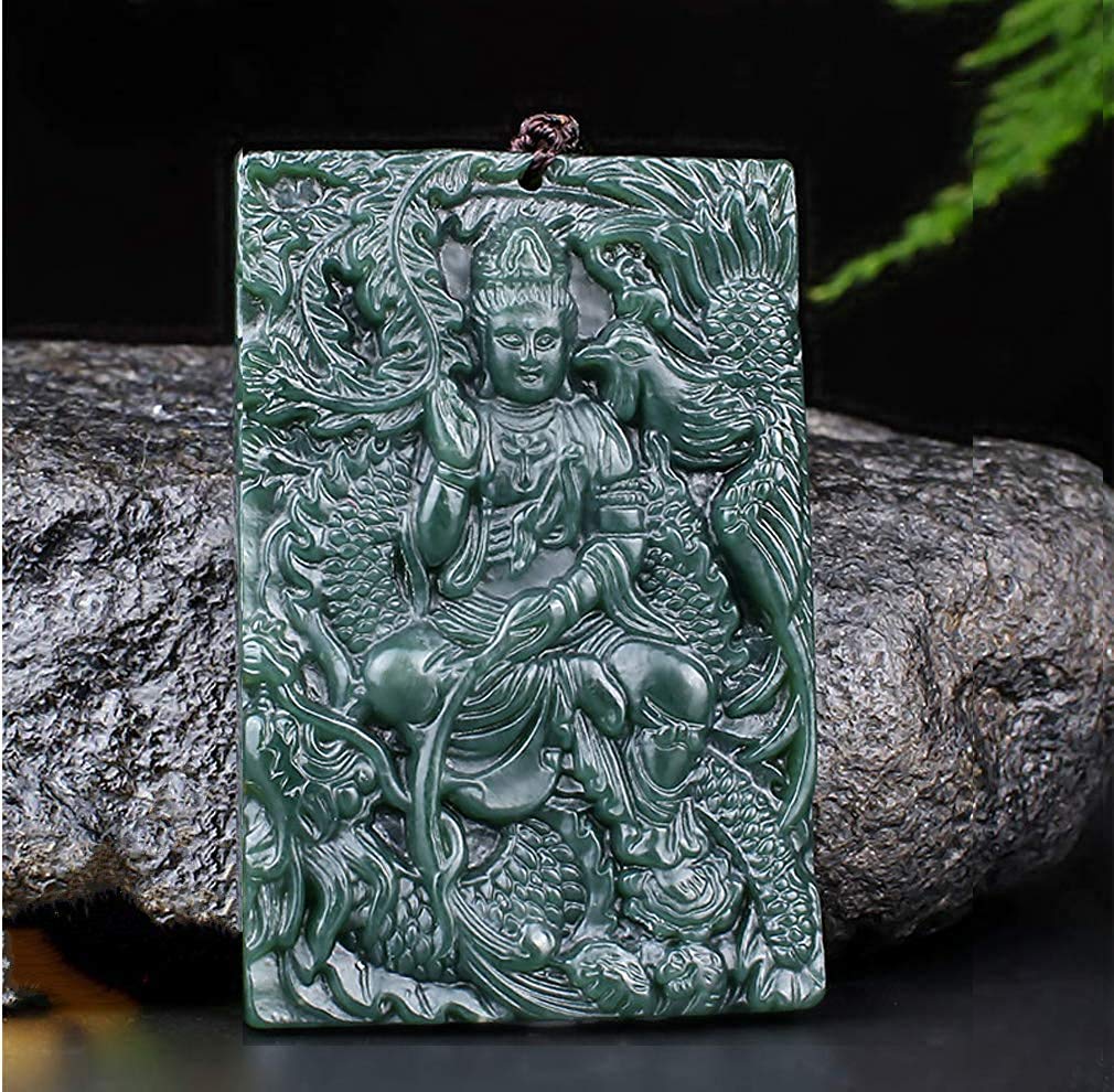 Natural Green Jade Pendant Necklace for Women & Men - Dragon, Phoenix, Buddha, Kwan-Yin & Eight Trigrams Amulet | Spiritual Protection & Fashion Jewelry Gift
