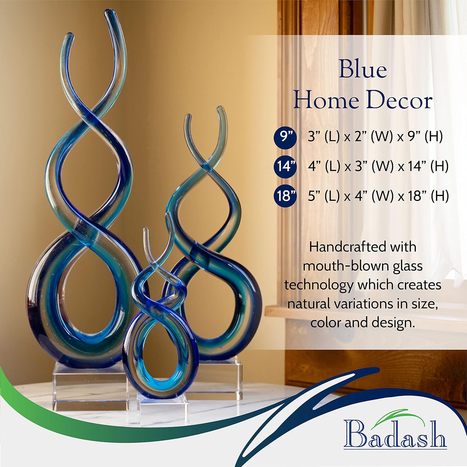 Badash Murano Style Deep Blue Sea Art Glass Centerpiece H20 – Elegant Handmade Glass Bowl for Home Decor, Wedding Centerpiece, and Dining Table Decor