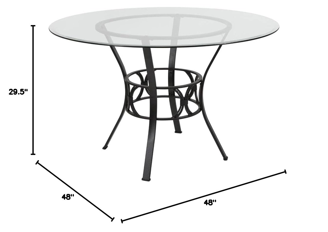 Flash Furniture Carlisle 48-inch Round Glass Dining Table with Sturdy Metal Frame - Clear Glass & Black Finish - Perfect for Kitchen, Dining Room, or Small Space