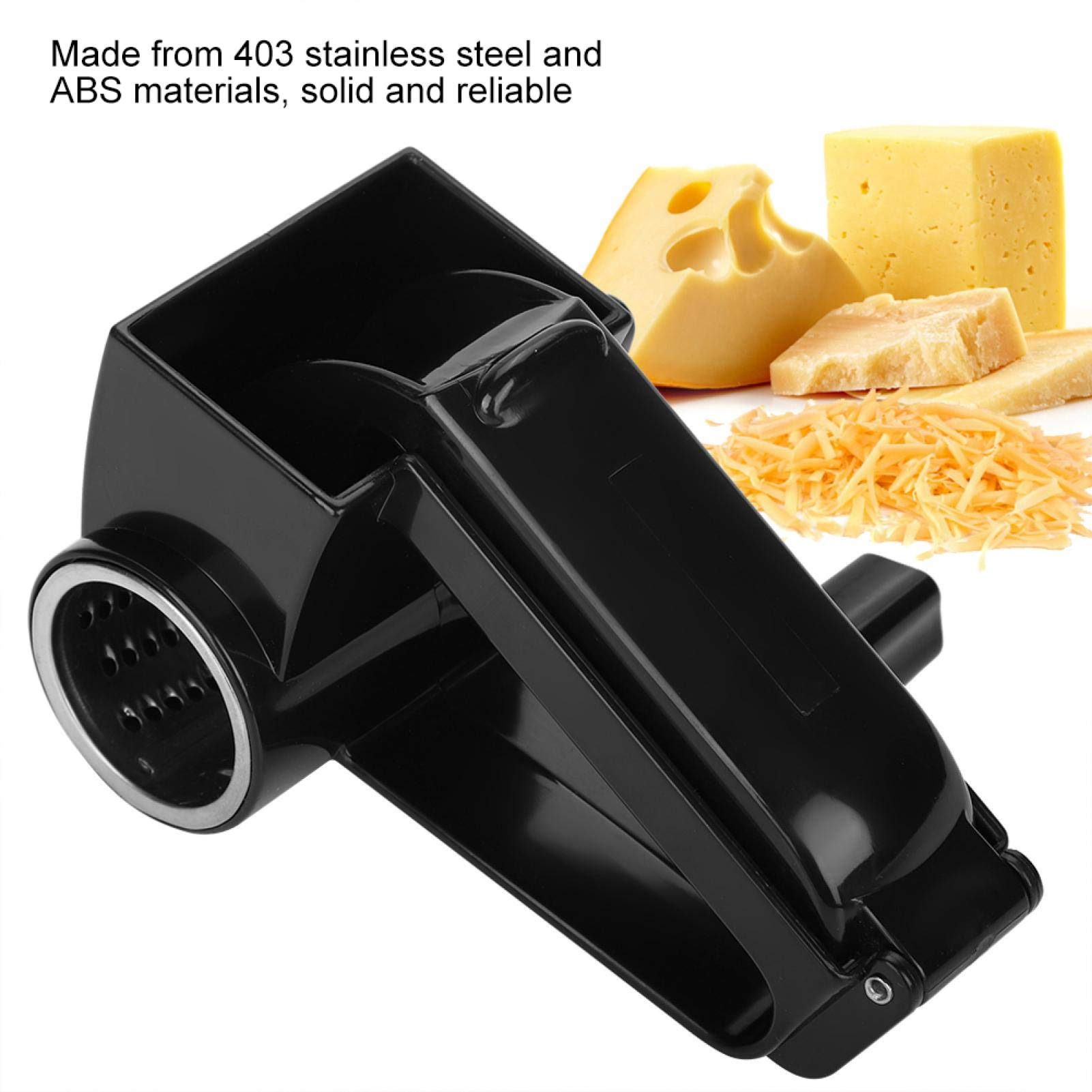 Rotary Cheese Grater - Handheld Manual Cheese Shredder with Ergonomic Handle for Hard Cheese, Chocolate, Nuts & Vegetables | Perfect for Kitchen, Camping & Baking (Black)