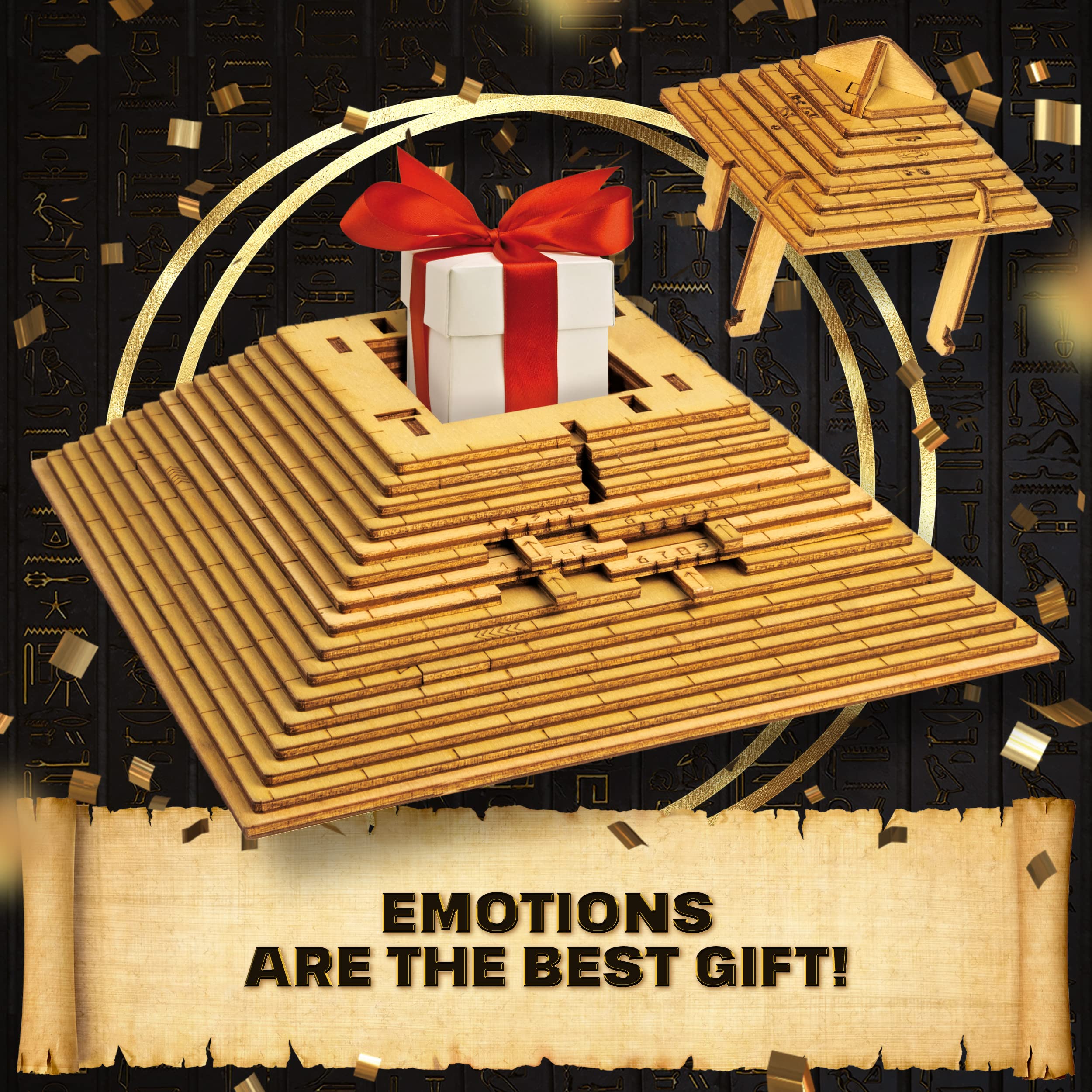 ESC WELT Quest Pyramid Puzzle Box - Wooden Escape Room Brain Teaser for Adults & Teens - Hidden Compartment 3D Puzzle Game - Challenging Family Board Game for Parties, Team Building & Cognitive Training