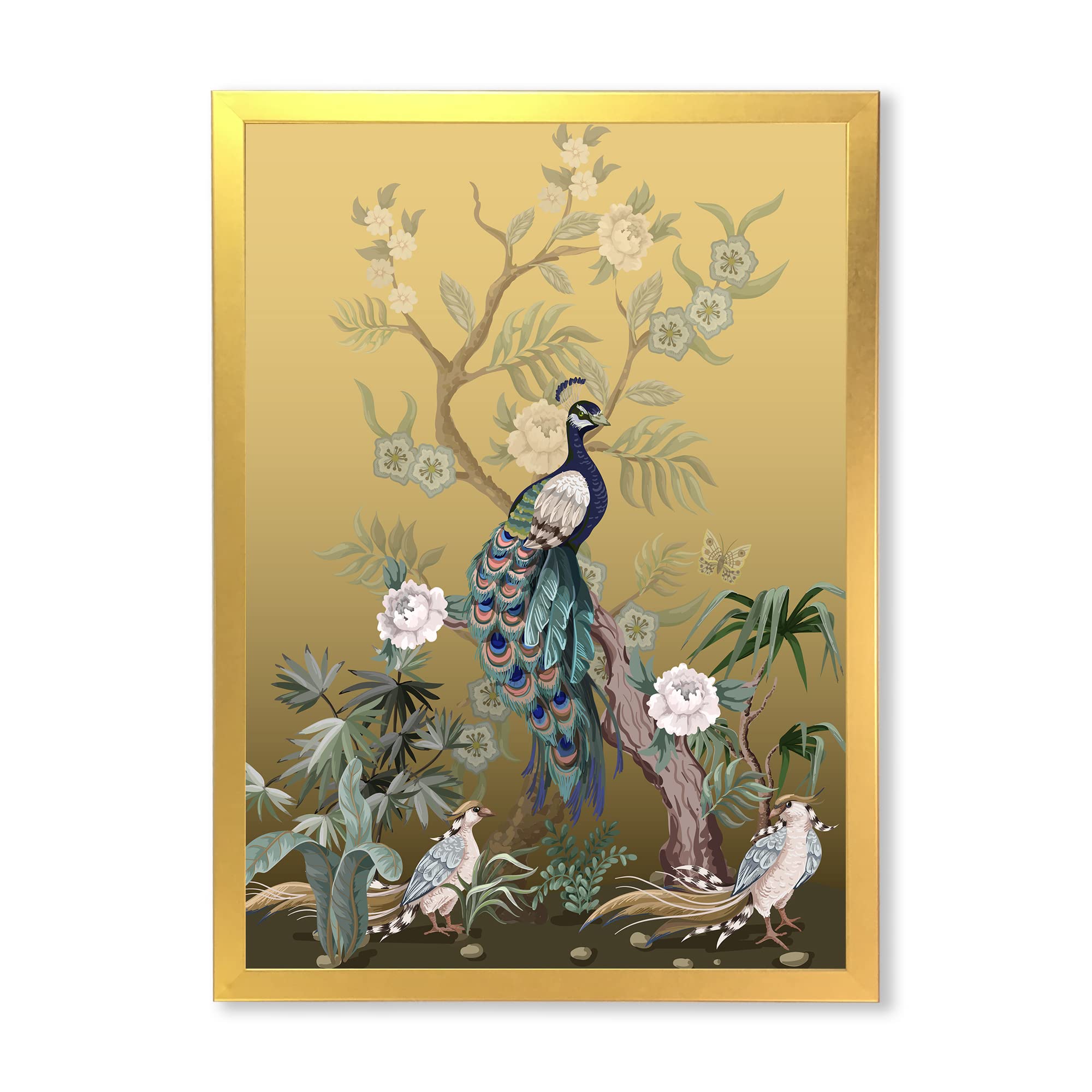 DesignQ Chinoiserie With Birds and Peonies VI Traditional Framed Wall Art - 30x40 Inches - Elegant Home Decor for Living Room, Bedroom & Office - Ready to Hang - FRAME35101