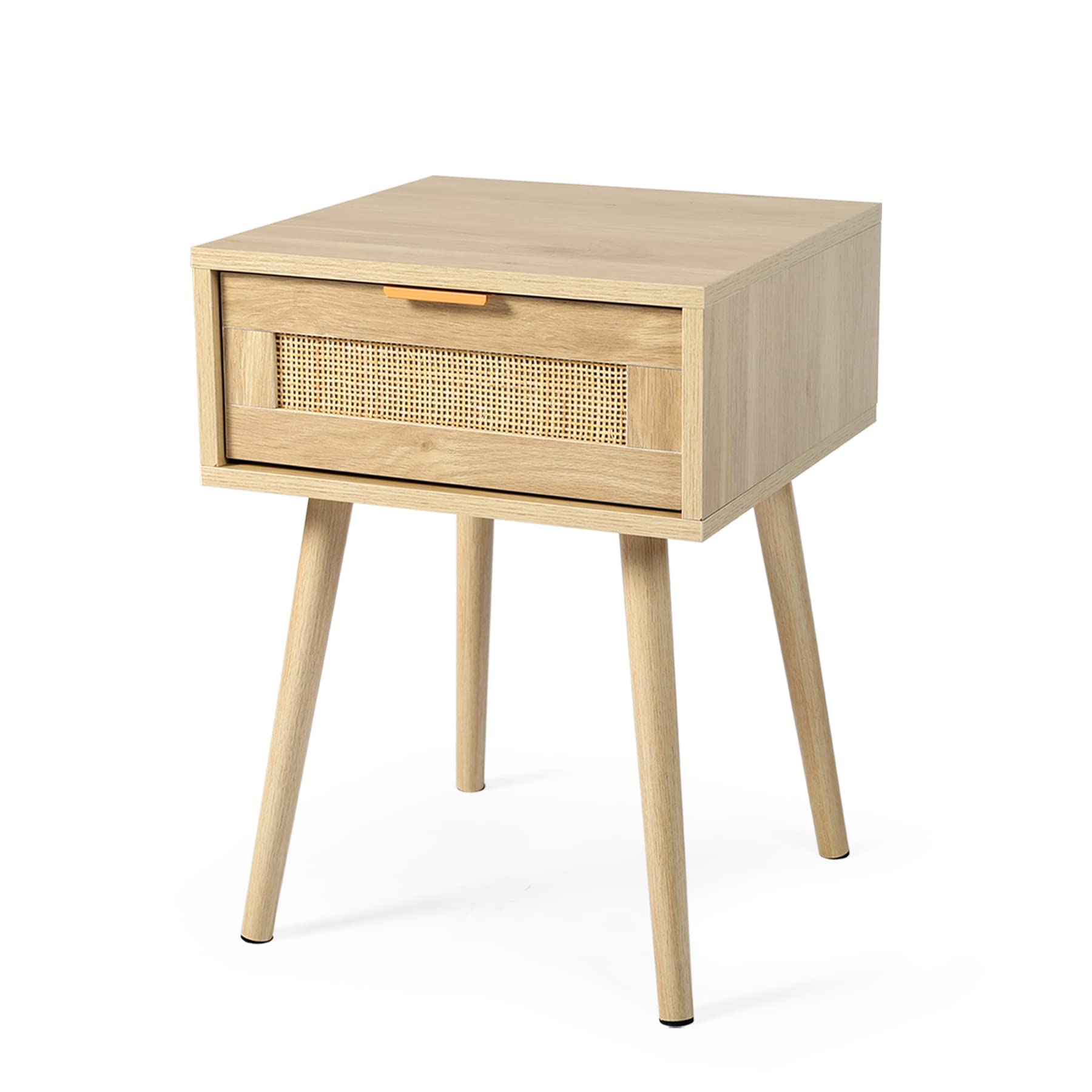 LAZZO Wooden Nightstand with Rattan Weaving Drawer - Bedside End Table for Bedroom Storage, Modern Bedroom Furniture (1 Drawer) - Perfect for Small Spaces, Apartment Living & Guest Rooms