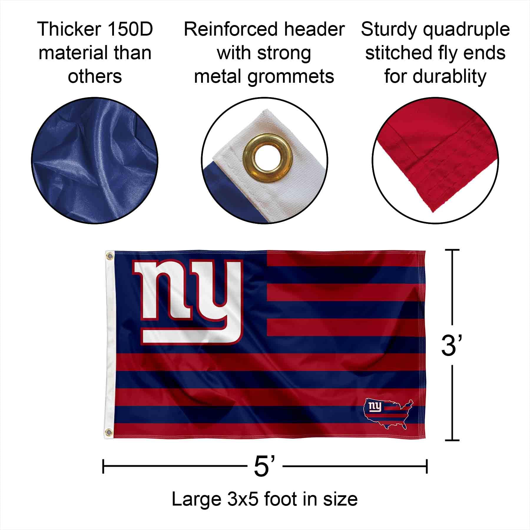 New York Giants 3x5 Feet American Flag with Grommets - Officially Licensed NFL Team Banner for Outdoor & Indoor Decor, Game Day Parties, Tailgating, and Sports Fan Gifts