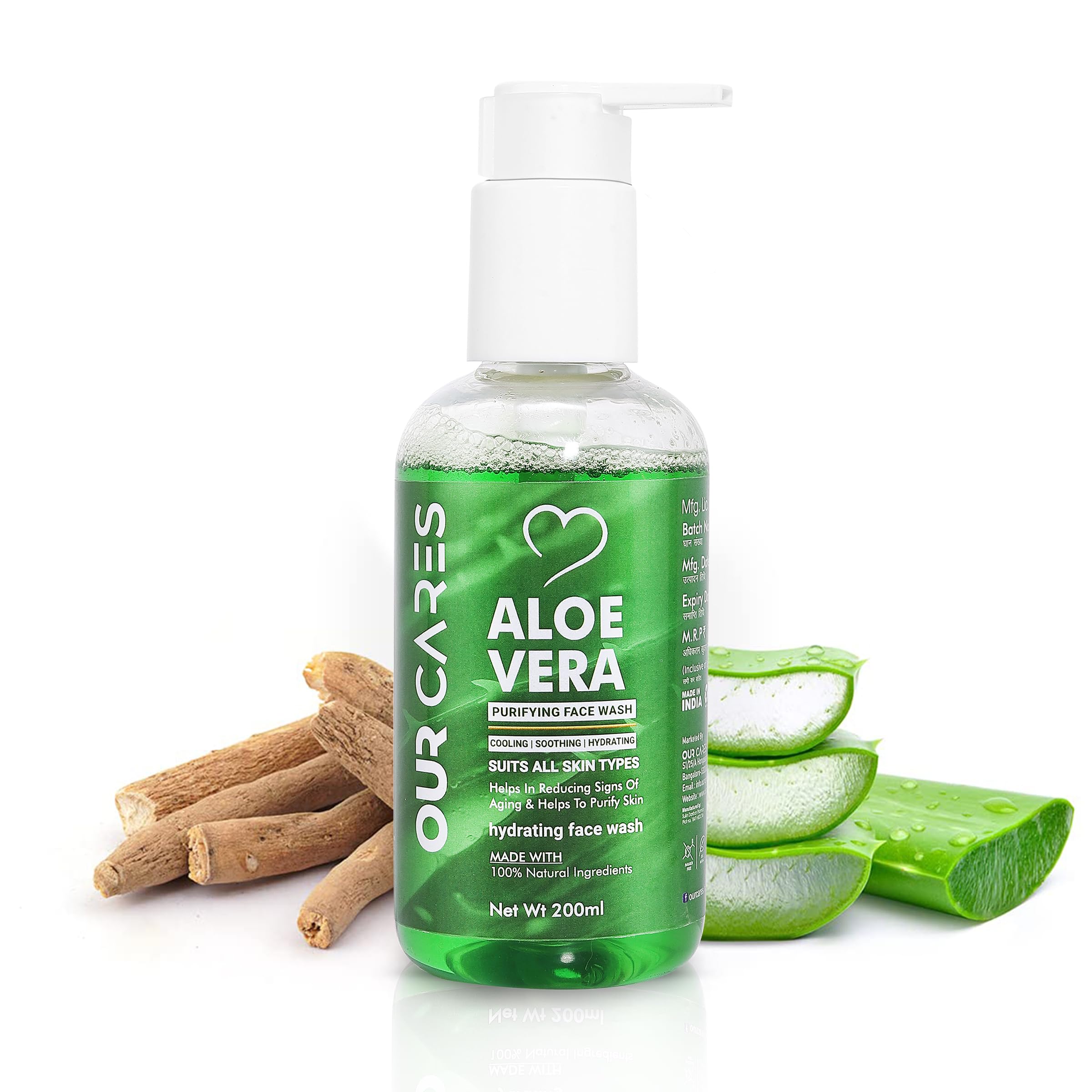OURCARES Aloe Vera Face Gel for Oily, Dull & Dry Skin - Anti-Acne Treatment, Hydrating & Soothing Facial Moisturizer for All Skin Types (200ml) - Perfect for Daily Skincare Routine & Post-Sun Care