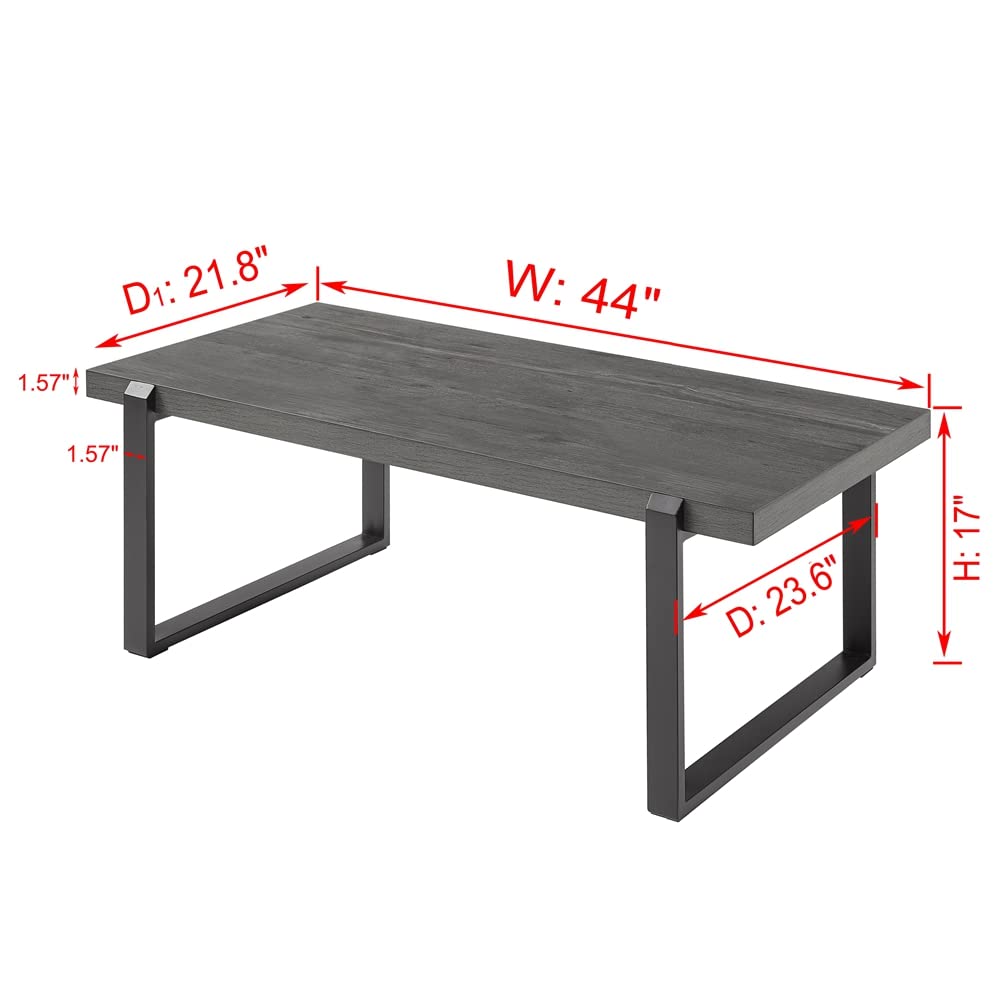 EXCEFUR Modern Coffee Table - Rustic Wood & Metal Rectangle Cocktail Table for Living Room - 44 Inch Grey Center Table - Perfect for Small Spaces, Apartments & Cozy Home Decor