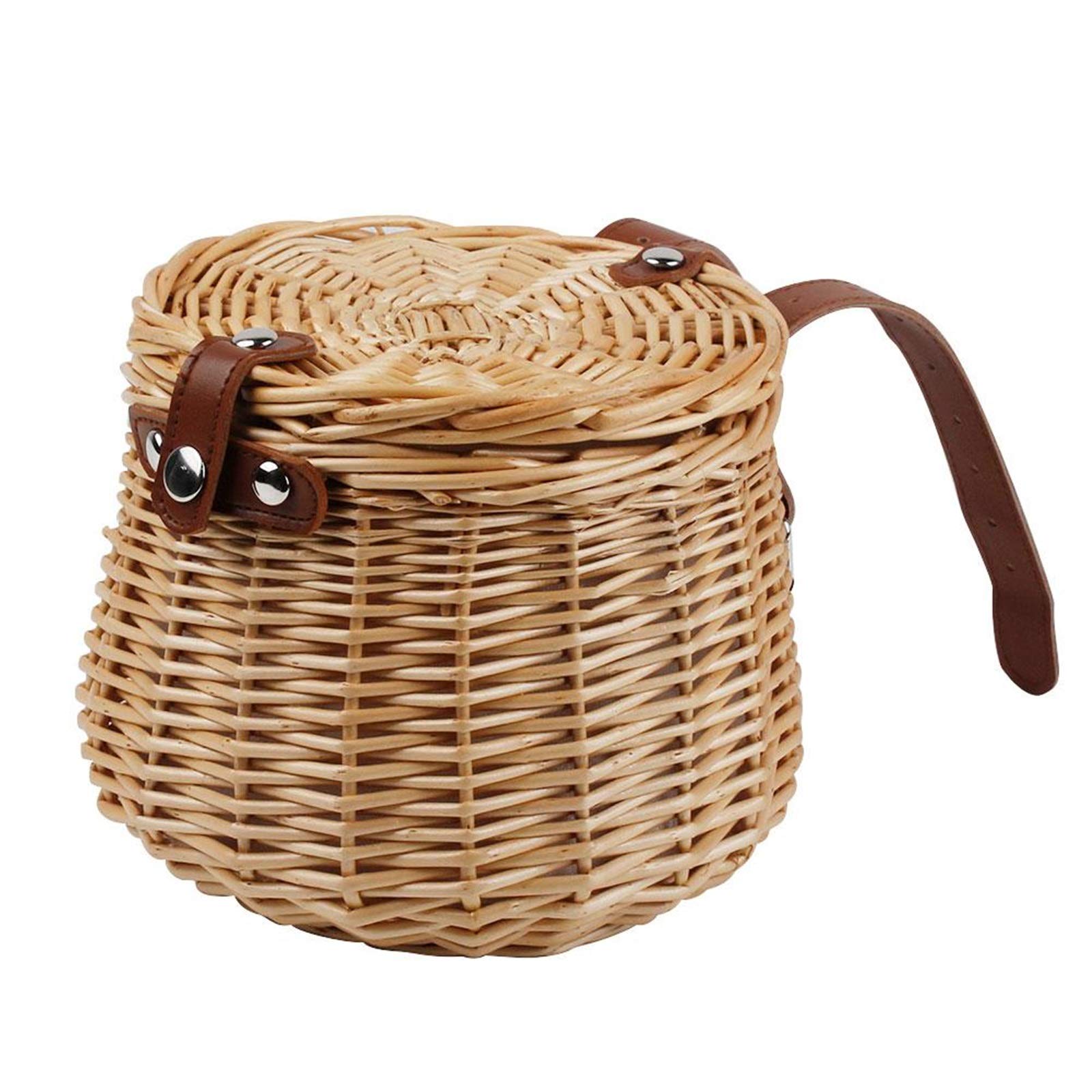 Handmade Rattan Bicycle Front Basket - Wicker Bike Handlebar Storage for Mountain & Road Bikes - 15x15x18cm Beige Cargo Container - Perfect for Groceries, Picnics & Commuting Accessories
