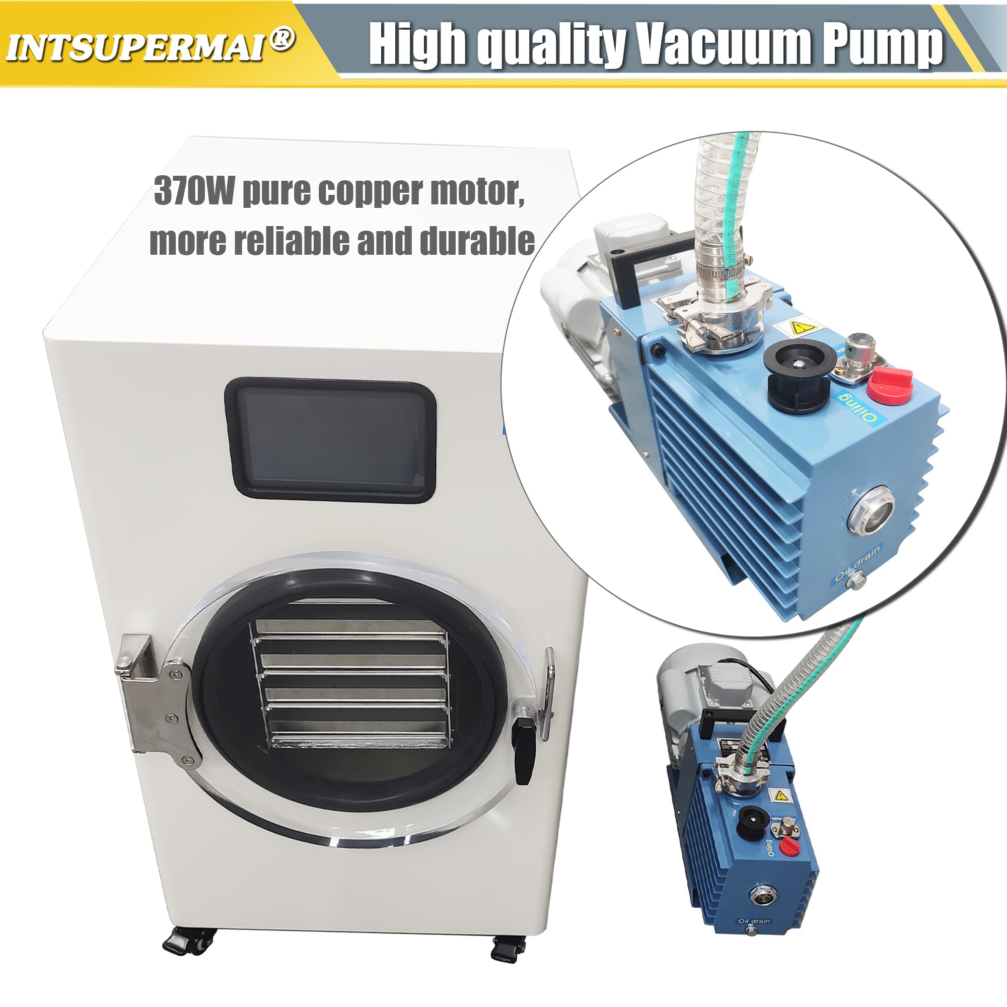 INTSUPERMAI 11lb Batch Scientific Freeze Dryer for Home & Lab Use - Vacuum Freeze Dryer with Pump, 4 Trays, -25°C to +60°C Drying Temp - Ideal for Food Preservation, Pharmaceuticals & DIY Projects