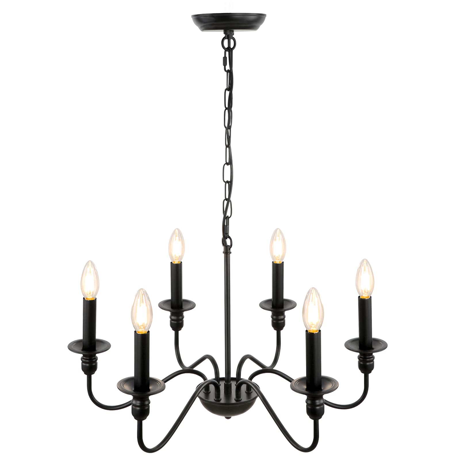 KMaiPem Farmhouse Chandelier - 6-Light Black Rustic Industrial Candle Style Pendant Lighting Fixture for Dining Room, Kitchen Island, Living Room, Bedroom & Foyer | Perfect for Farmhouse Decor, Vintage Home Interiors and Cozy Dining Spaces