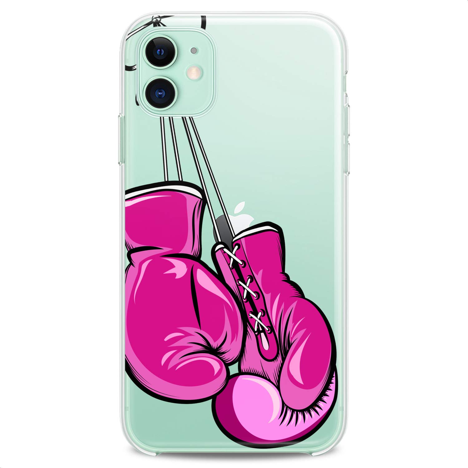 TPU Phone Case for iPhone 16/15/14/13/12/11 Pro Max/Plus/Mini/XS/XR/X/8+/7/6/5/SE - Cute Boxing Gloves Design, Clear Flexible Silicone Cover, Pink Sporty Slim Fit for Women - Perfect for Gym, Workout & Everyday Use