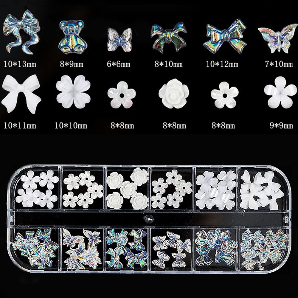 3D Shell Flower Nail Art Palette - 12 Grid Aurora Bow Butterfly Decorations for Manicure, DIY Nail Design Accessories & Jewelry | Perfect for Nail Salons, Home Manicures, and Gift Giving