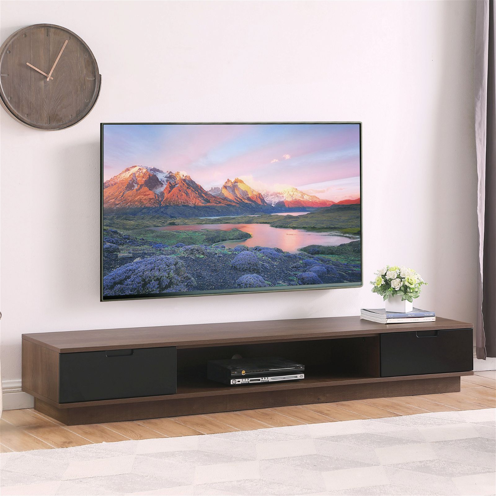 DELUX 200cm Low Line TV Stand Unit in Dark Oak by Tauris™ - Perfect for Living Room Entertainment Centers & Modern Home Theater Setups