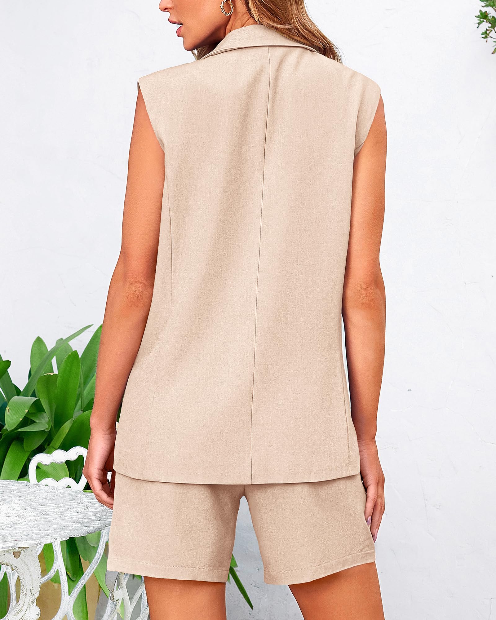 BTFBM Women's 2-Piece Blazer Vest & Shorts Set - Lapel Neck Sleeveless Button Down Office Wear for Summer | Casual Lounge Matching Outfit for Work, Travel & Date Night
