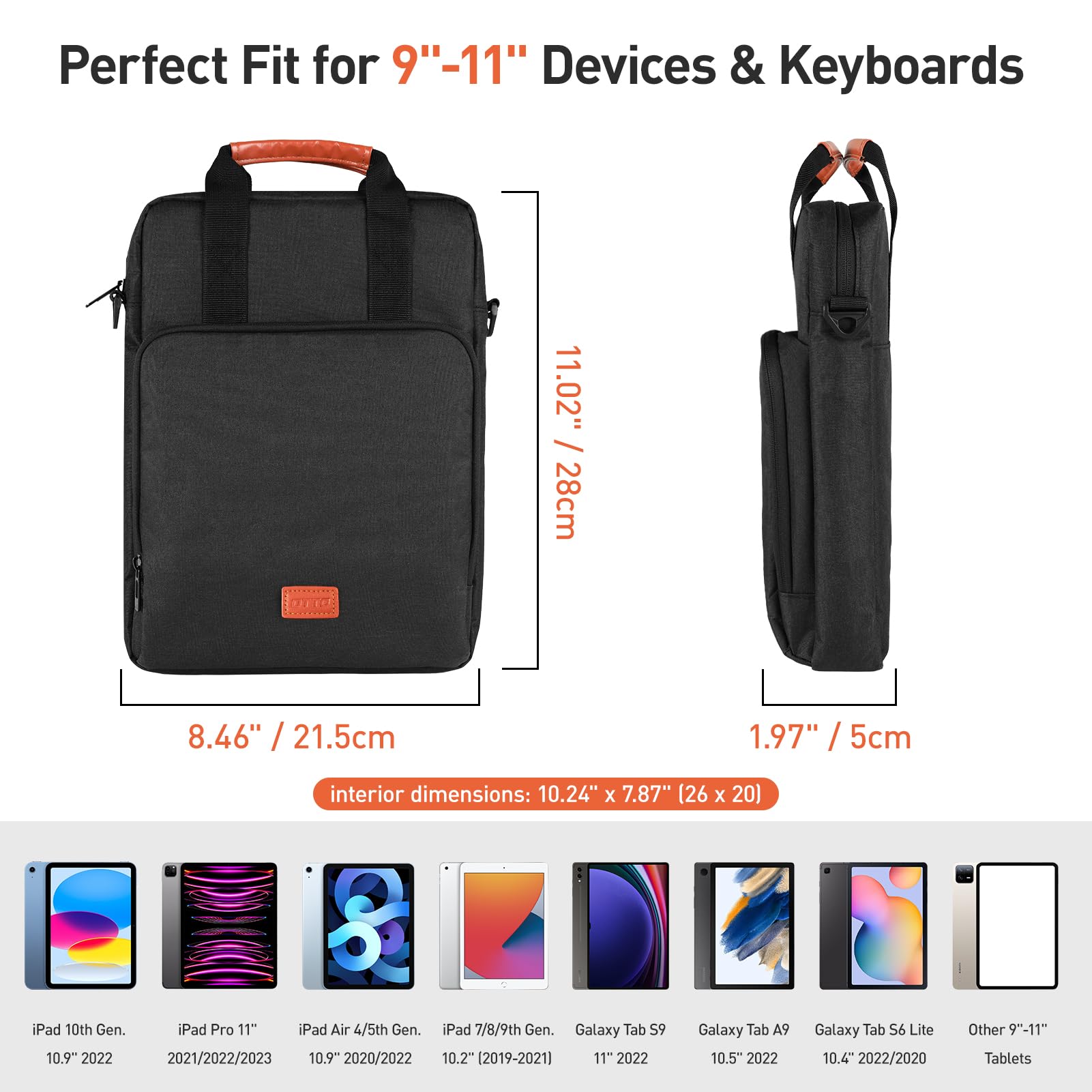 DTTO 9-11 Inch Tablet Sleeve Bag with Adjustable Shoulder Strap & Dual Handles - Compatible with iPad 11-inch A16/Air M3/M2, iPad 10/9/8/7th Gen, iPad Air 5/4 10.9