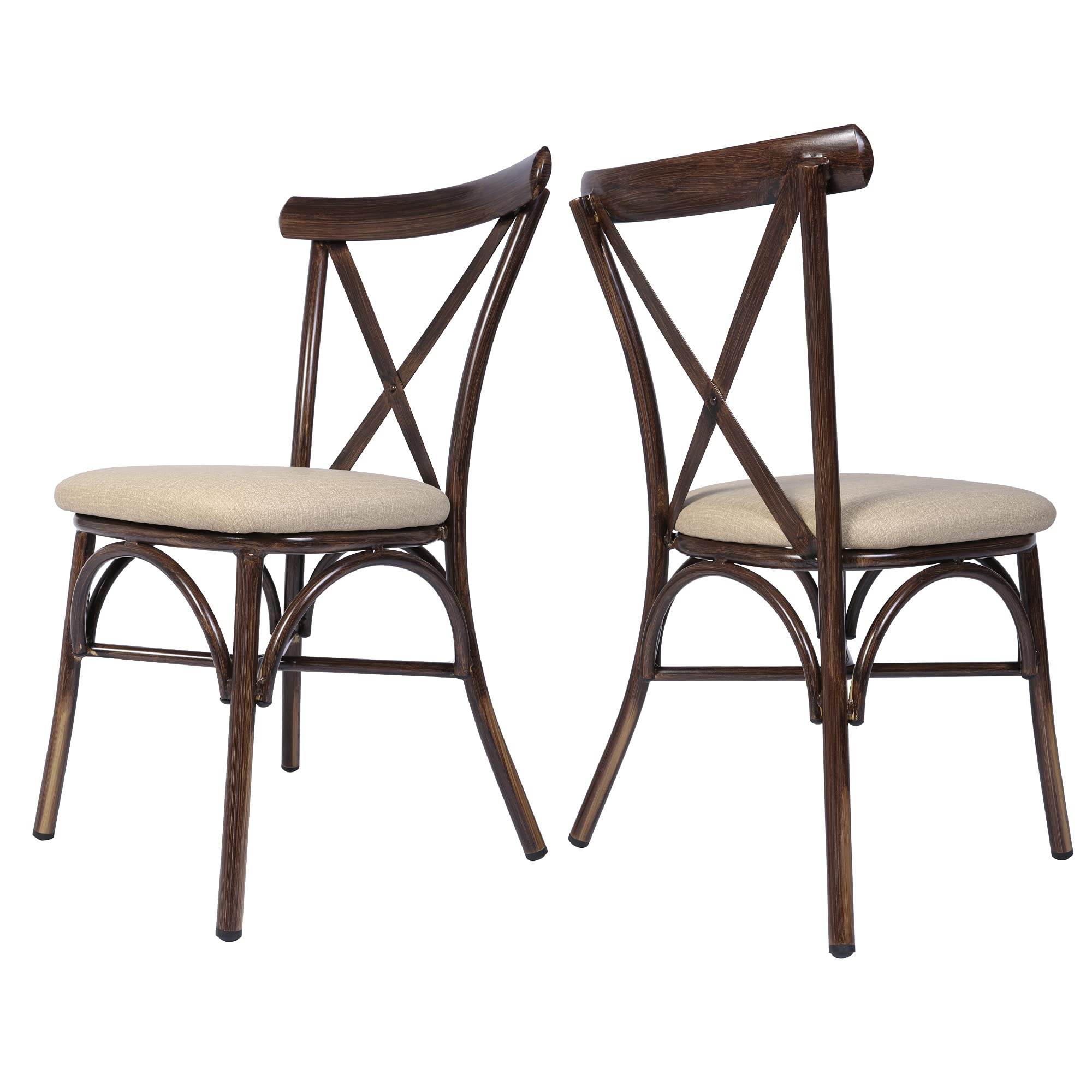 Modern Dining Chair Set of 2 - PU Leather Upholstered Kitchen Chairs with X-Shape Back & Aluminum Frame - Comfortable for Indoor & Outdoor Use in Dining Room, Patio or Cafe (Sand Beige)