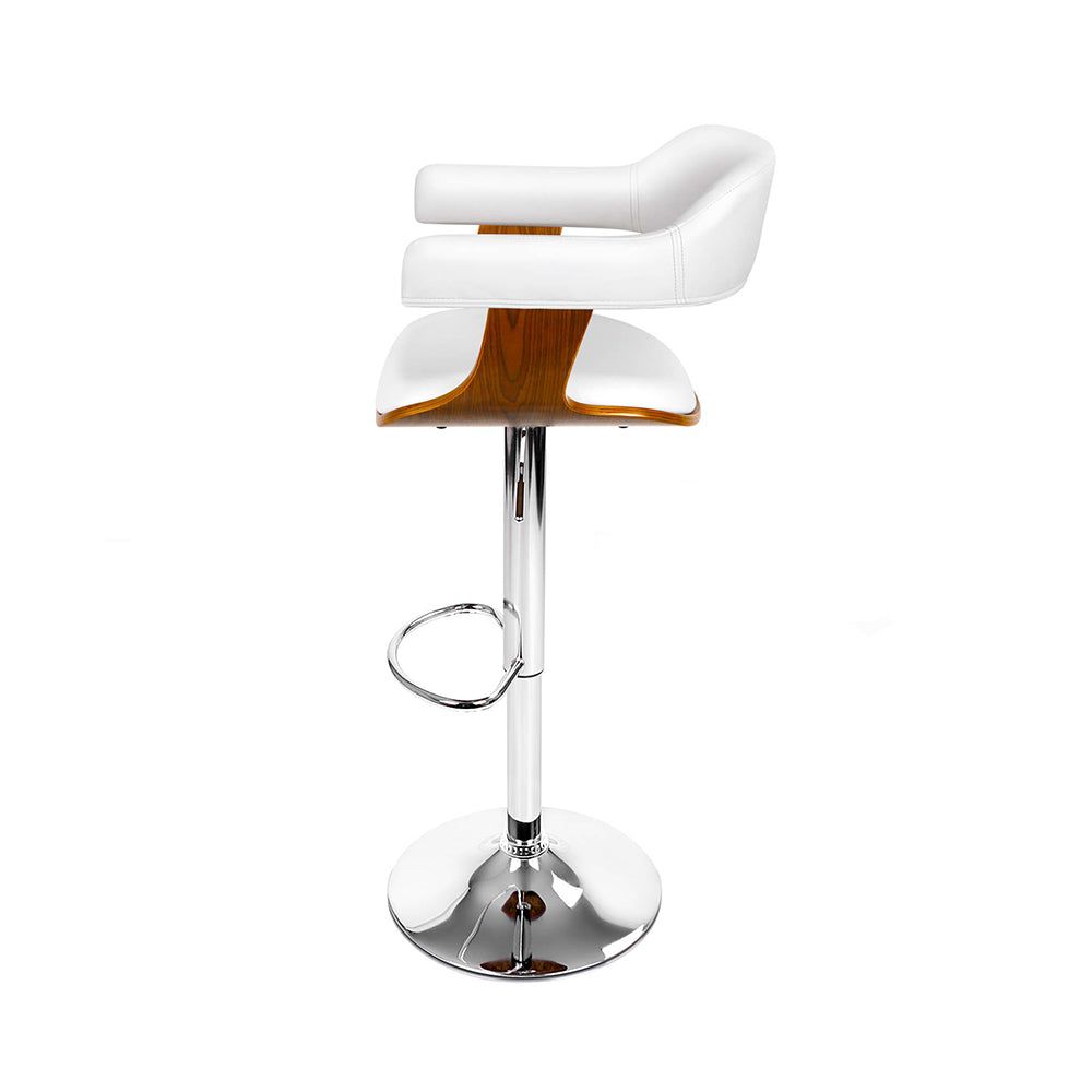 Adjustable Height Bar Stools with Gas Lift Mechanism - White Leather Upholstery & Armrests - Perfect for Kitchen Islands, Breakfast Bars & Home Bars