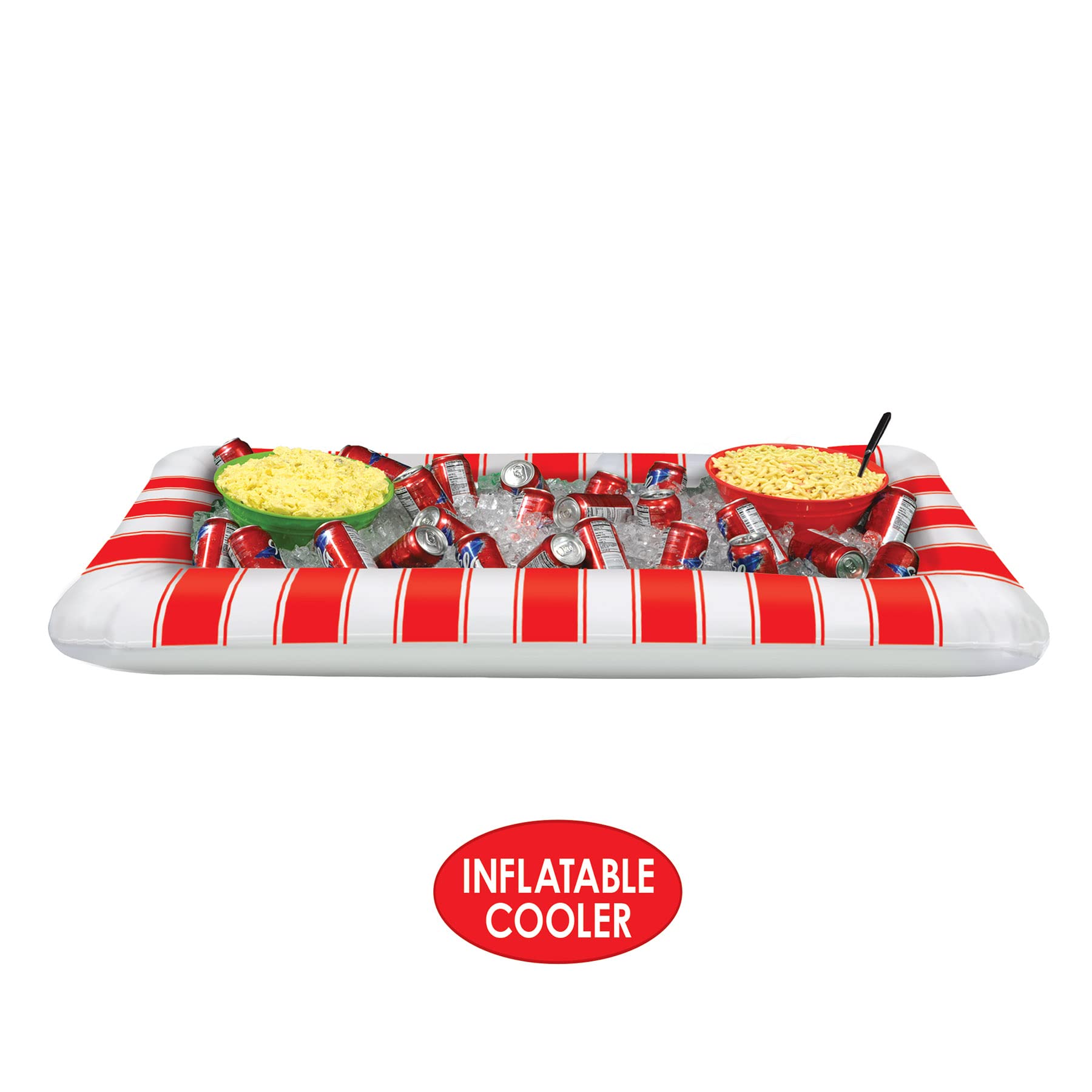 Beistle Inflatable Red & White Stripes Buffet Cooler - Portable Party Drink Dispenser for Outdoor BBQ, Picnic & Pool Parties