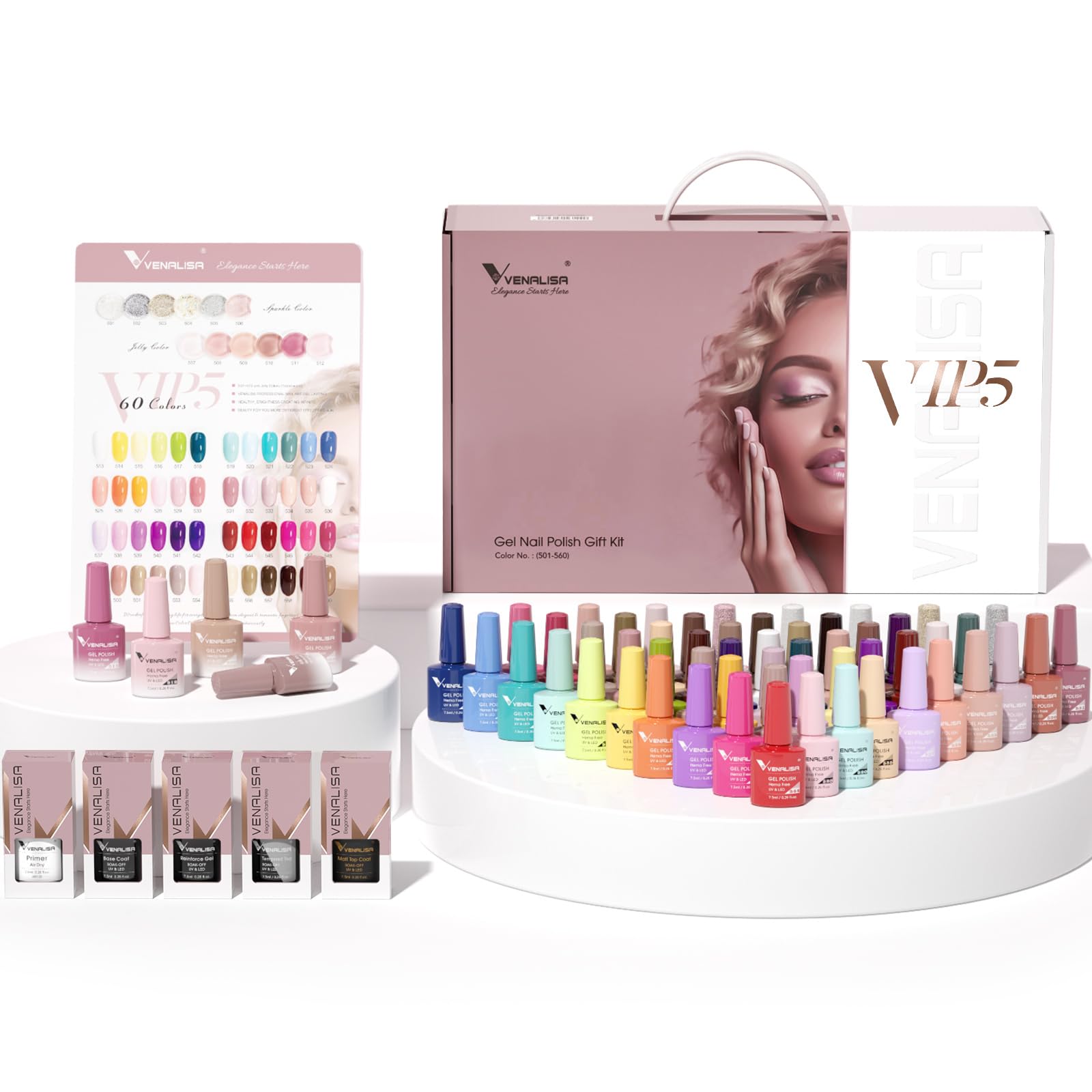 VENALISA VIP5 Gel Nail Polish Set - 65 Pcs Soak Off UV LED Gel Polish Kit with Color Book | Pure Jelly & Glitter Nail Colors for Salon & DIY Home Manicure | Perfect for Nail Art, Parties, Weddings & Gift Giving